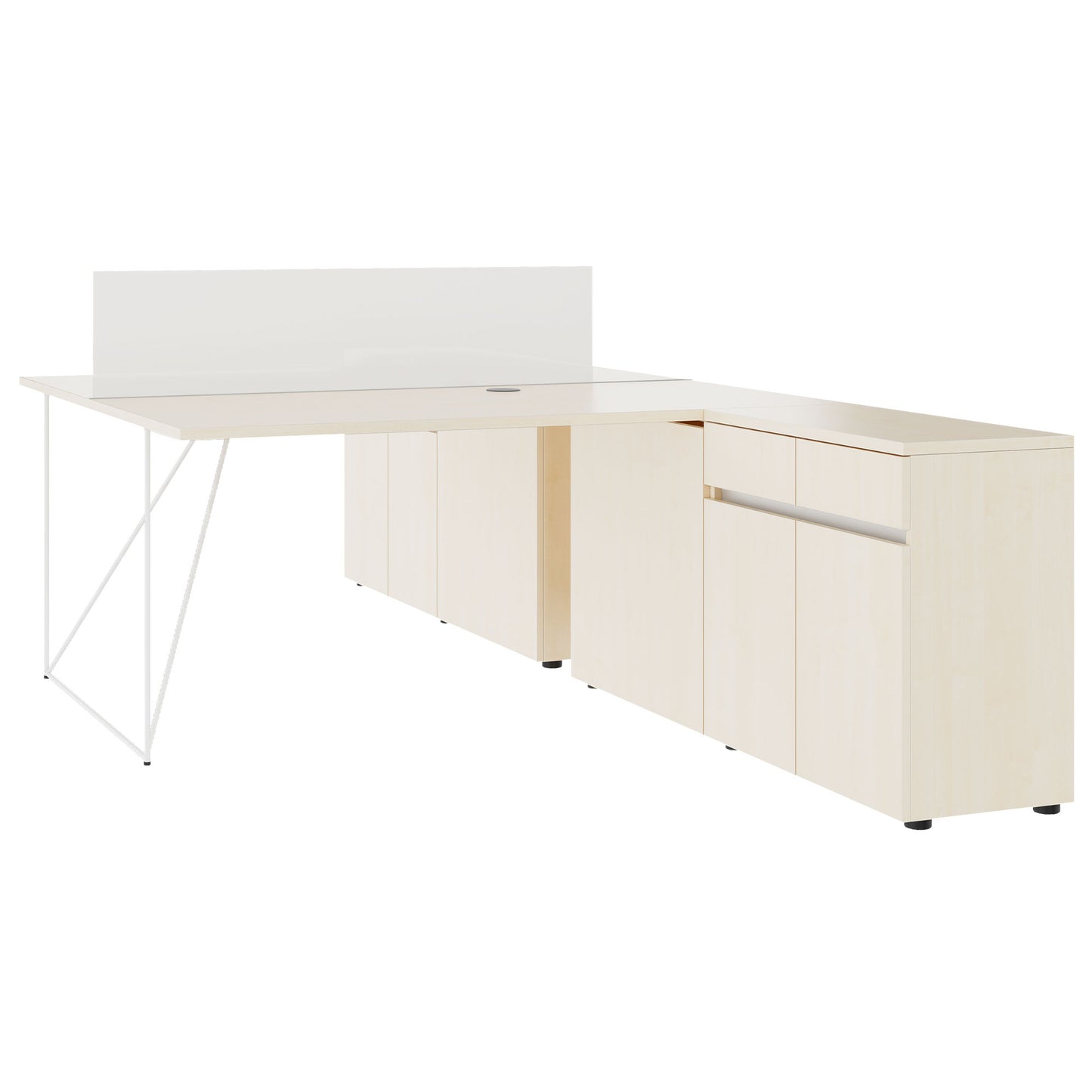 AIR DUO team desk with sideboards | 1600 - 2000 x 3200 mm, electrified, maple