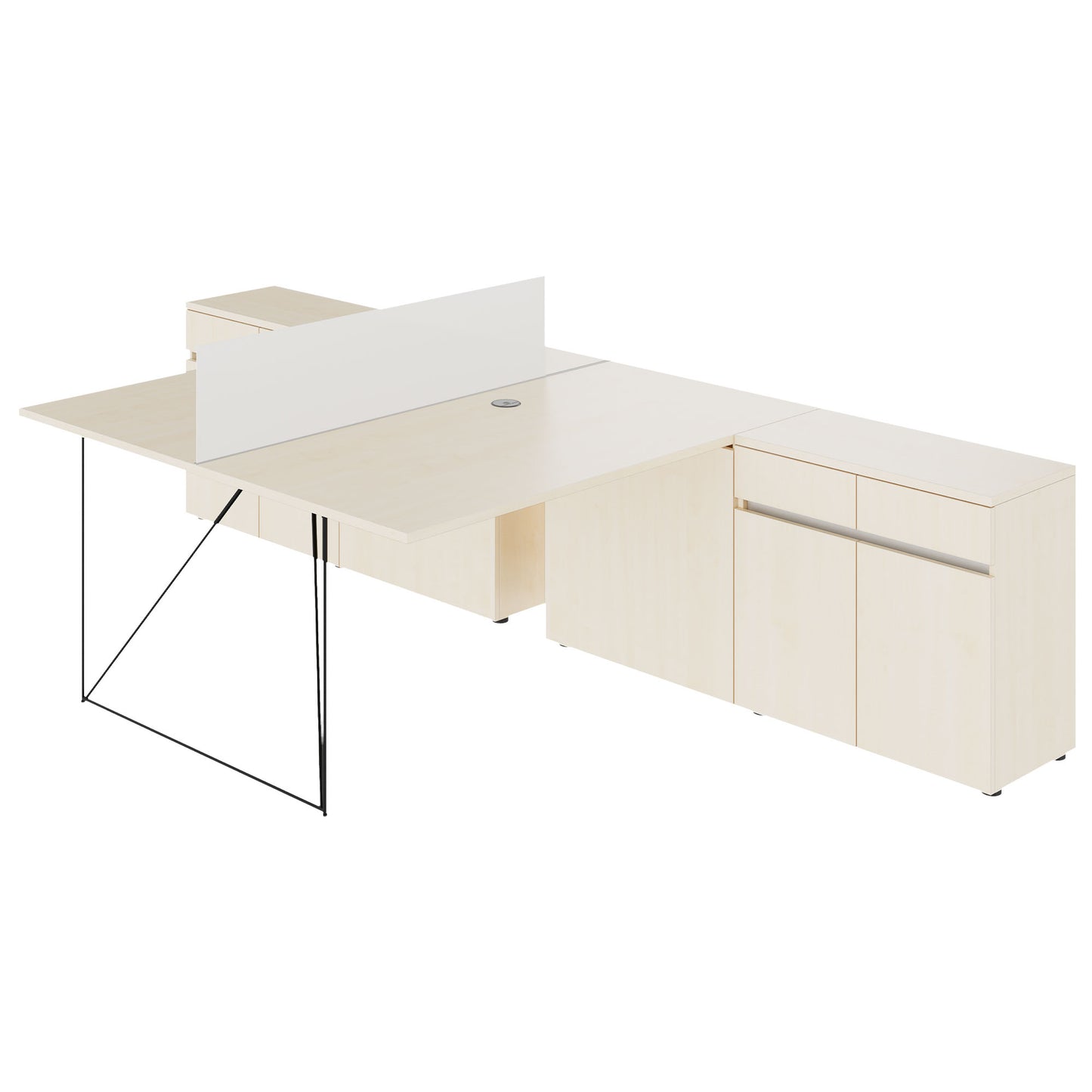AIR DUO team desk with sideboards | 1600 - 2000 x 3200 mm, electrified, maple