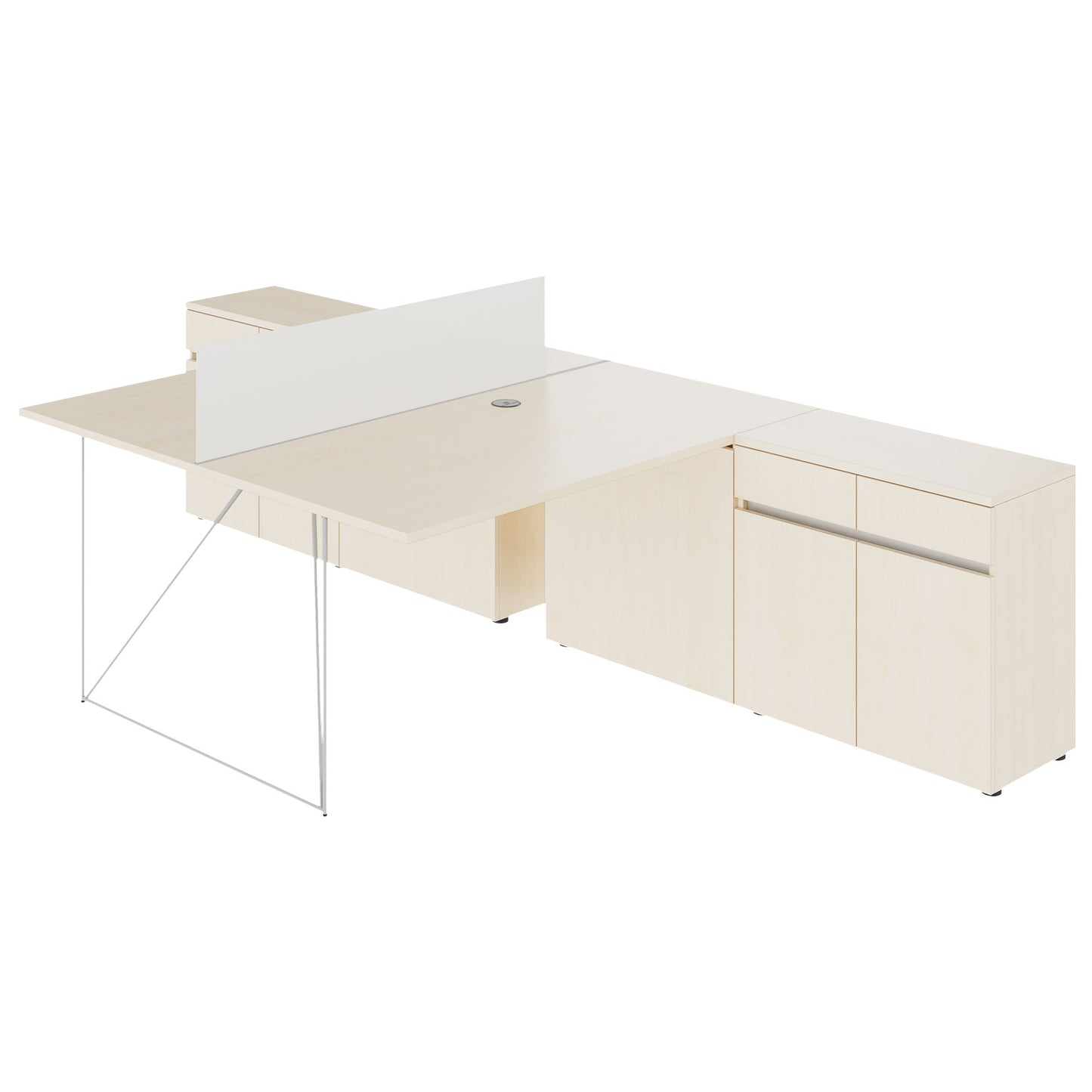 AIR DUO team desk with sideboards | 1600 - 2000 x 3200 mm, electrified, maple