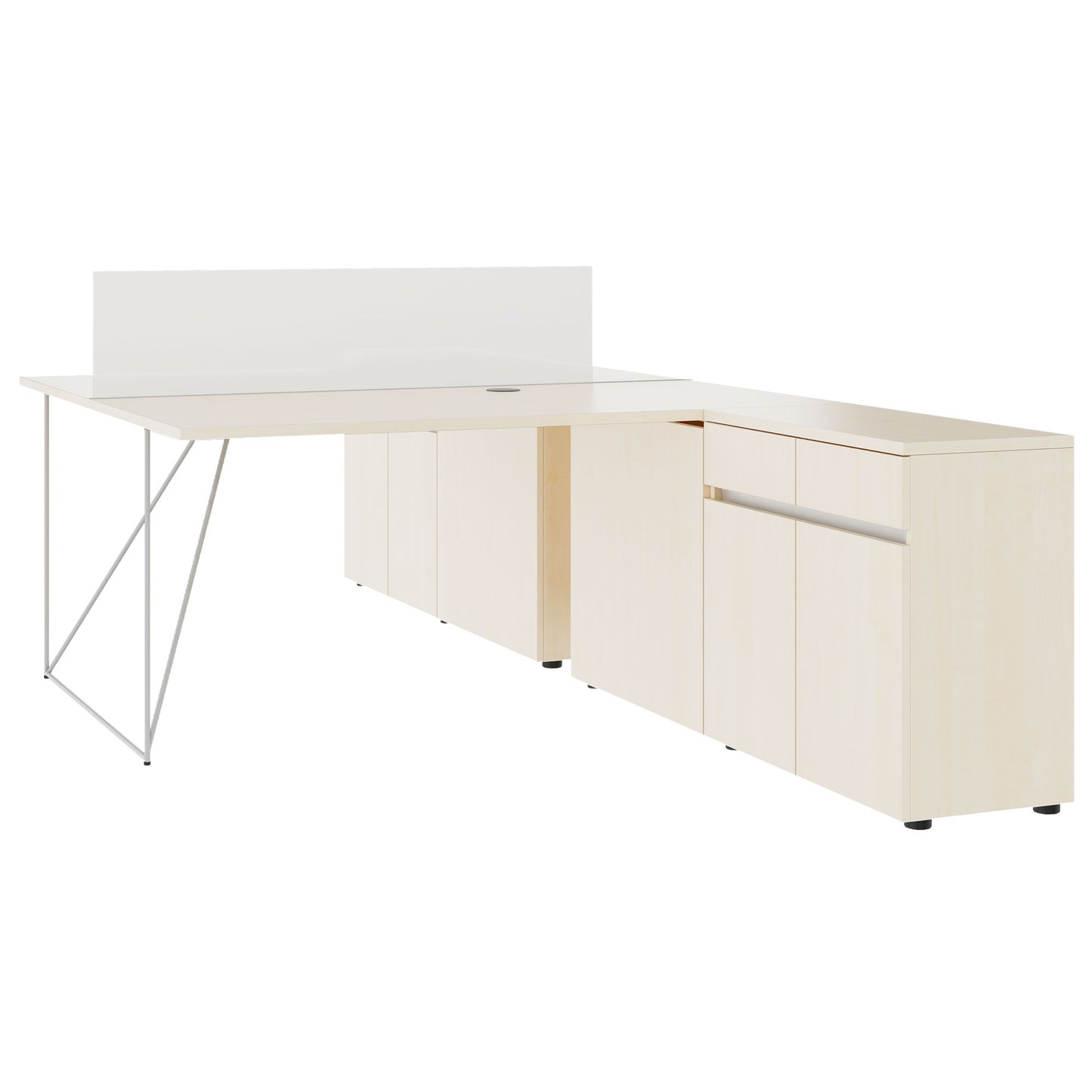 AIR DUO team desk with sideboards | 1600 - 2000 x 3200 mm, electrified, maple