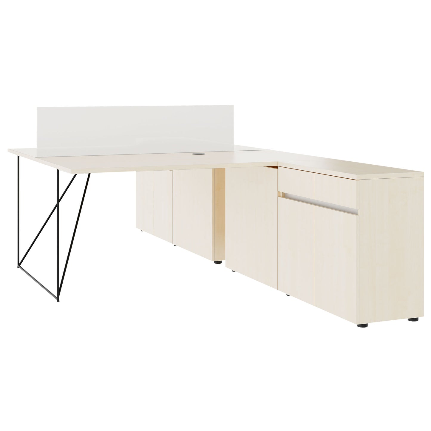 AIR DUO team desk with sideboards | 1600 - 2000 x 3200 mm, electrified, maple