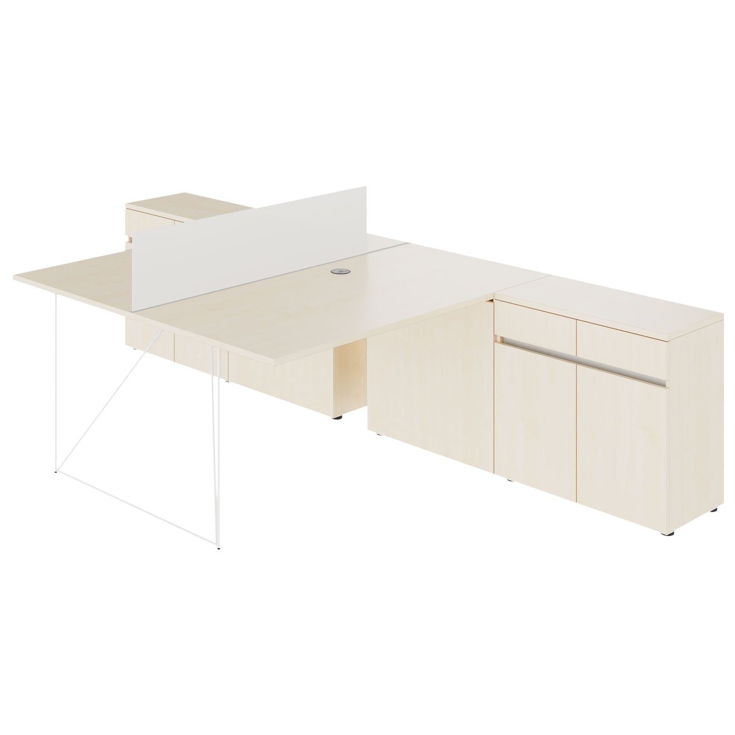 AIR DUO team desk with sideboards | 1600 - 2000 x 3200 mm, electrified, maple