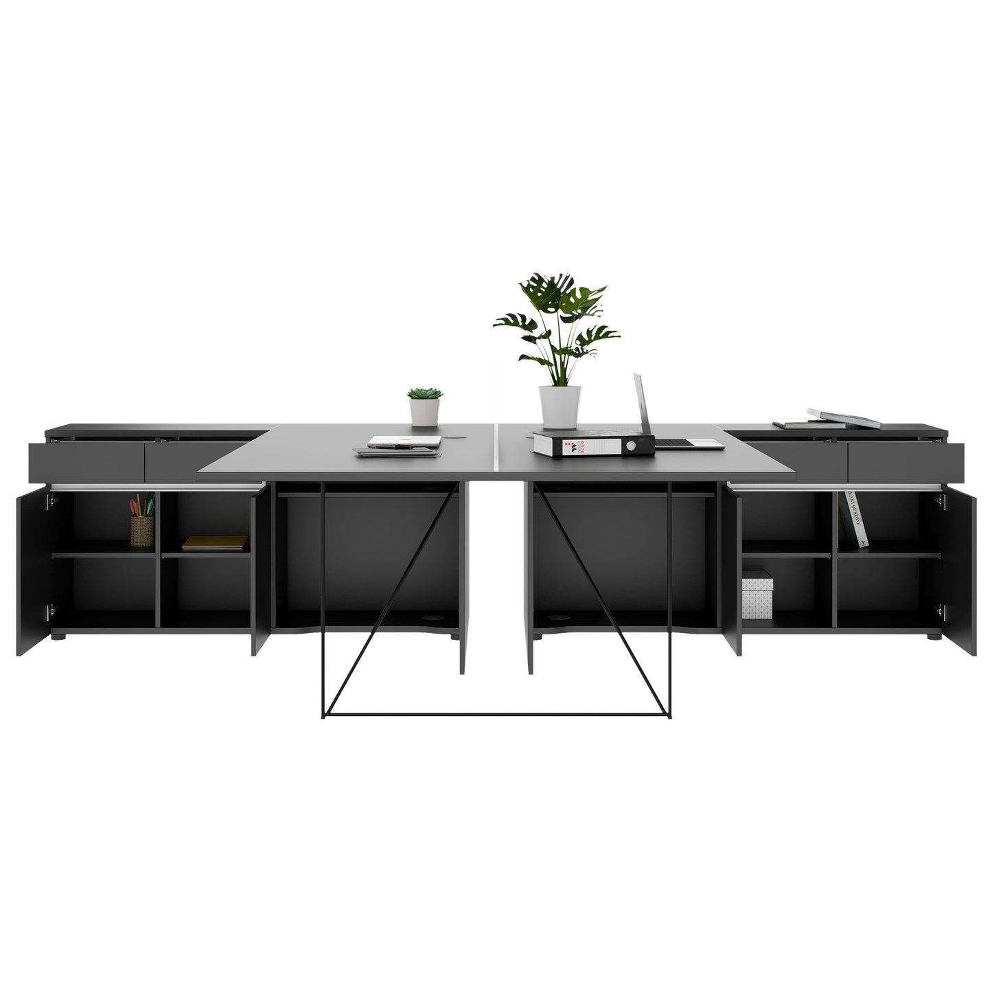 AIR DUO Desk del team con sideboard | 1600 - 2000 x 3200 mm, elettrificato, antracite