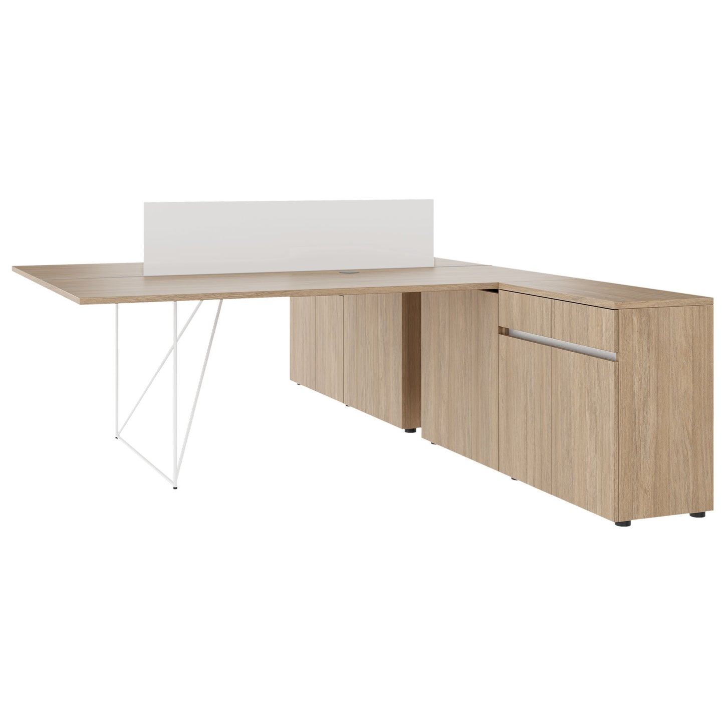 AIR DUO Desk del team con sideboard | 1600 - 2000 x 3200 mm, quercia elettrificata, ambra