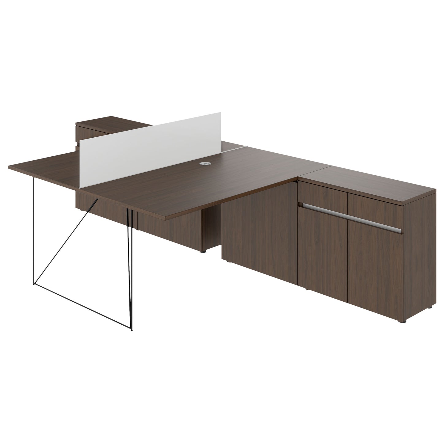 AIR DUO Desk del team con sideboard | 1600 - 2000 x 3200 mm, elettrificato, noce