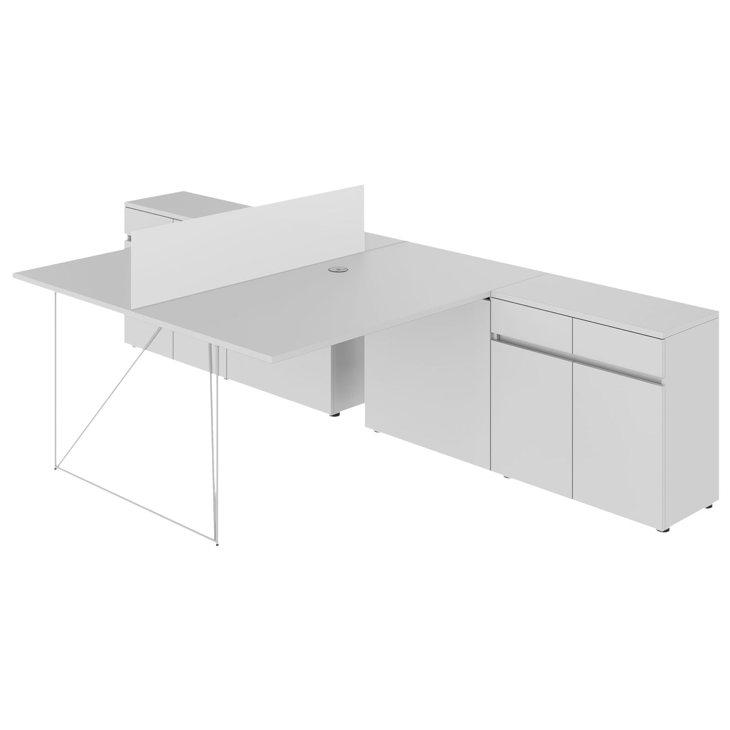 AIR DUO team desk with sideboards | 1600 - 2000 x 3200 mm, electrified, pearl gray