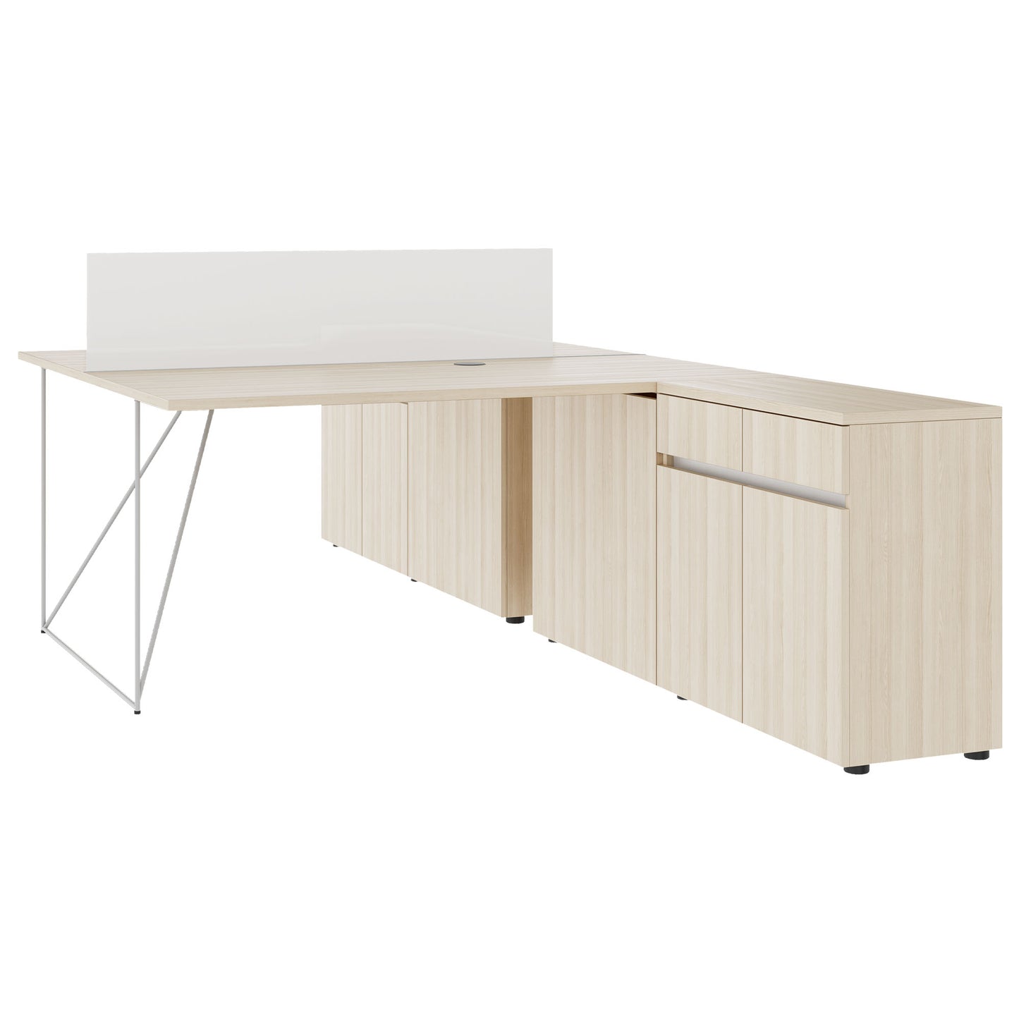 AIR DUO Desk del team con sideboard | 1600 - 2000 x 3200 mm, elettrificato, cenere di sabbia