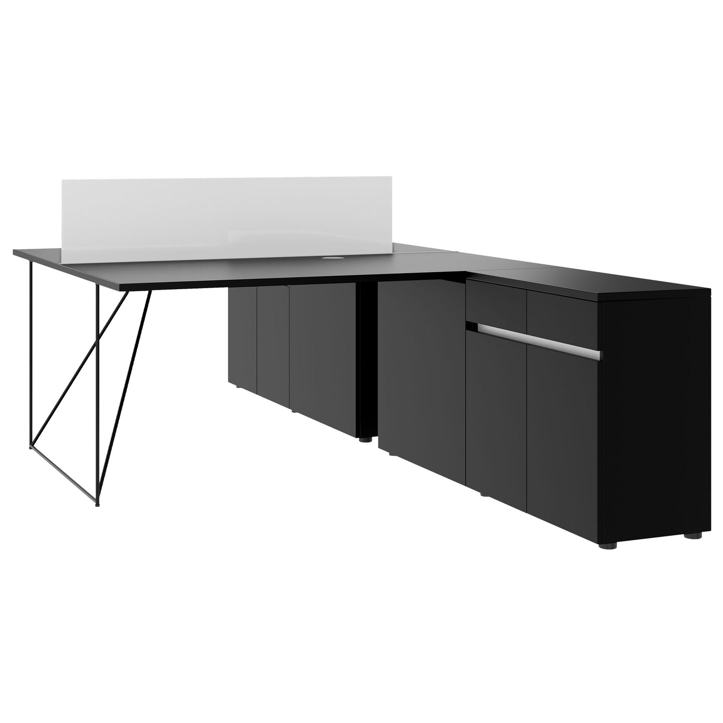 AIR DUO Desk del team con sideboard | 1600 - 2000 x 3200 mm, elettrificato, nero