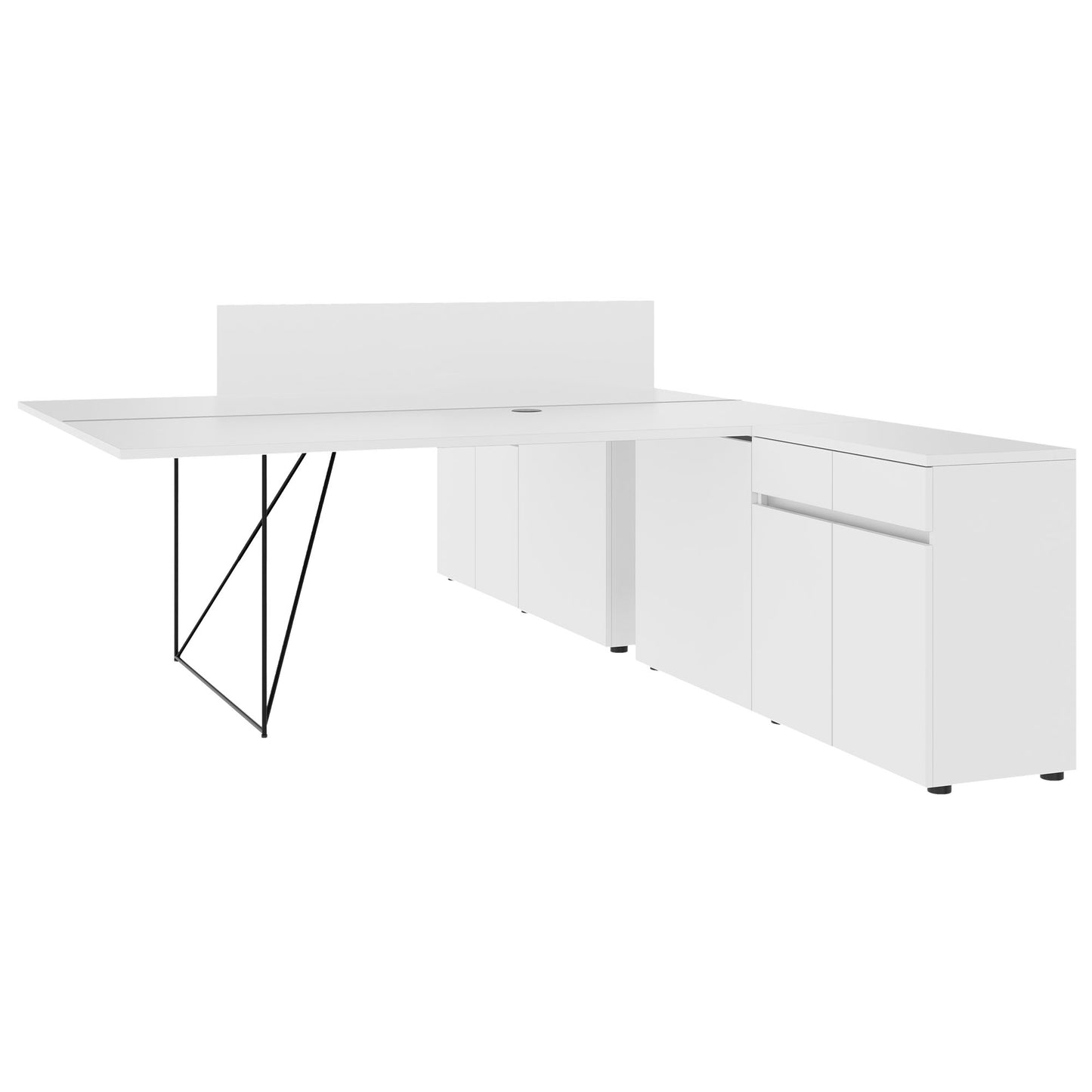 AIR DUO Desk del team con sideboard | 1600 - 2000 x 3200 mm, elettrificato, bianco