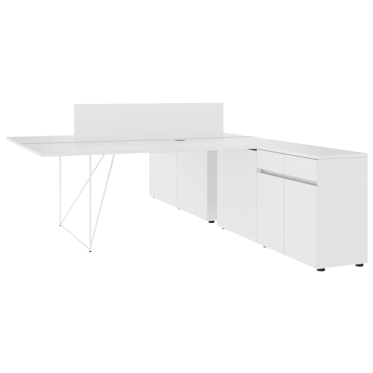 AIR DUO Desk del team con sideboard | 1600 - 2000 x 3200 mm, elettrificato, bianco