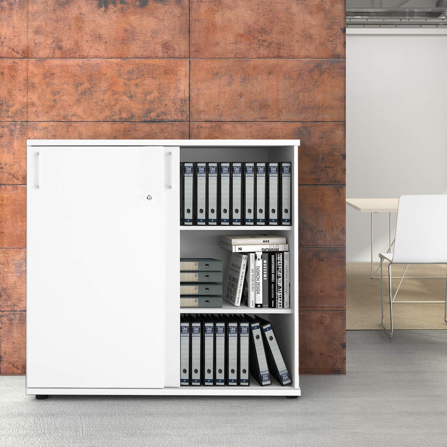 UNI Cabinet di porta scorrevole | 3 OH, 1200 x 1143 mm, bianco