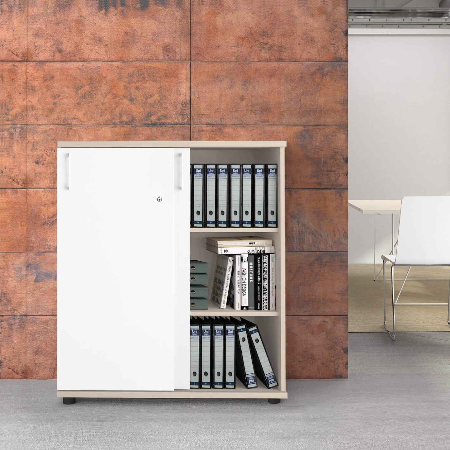 UNI Cabinet di porta scorrevole | 3 OH, 1000 x 1143 mm, acero / bianco