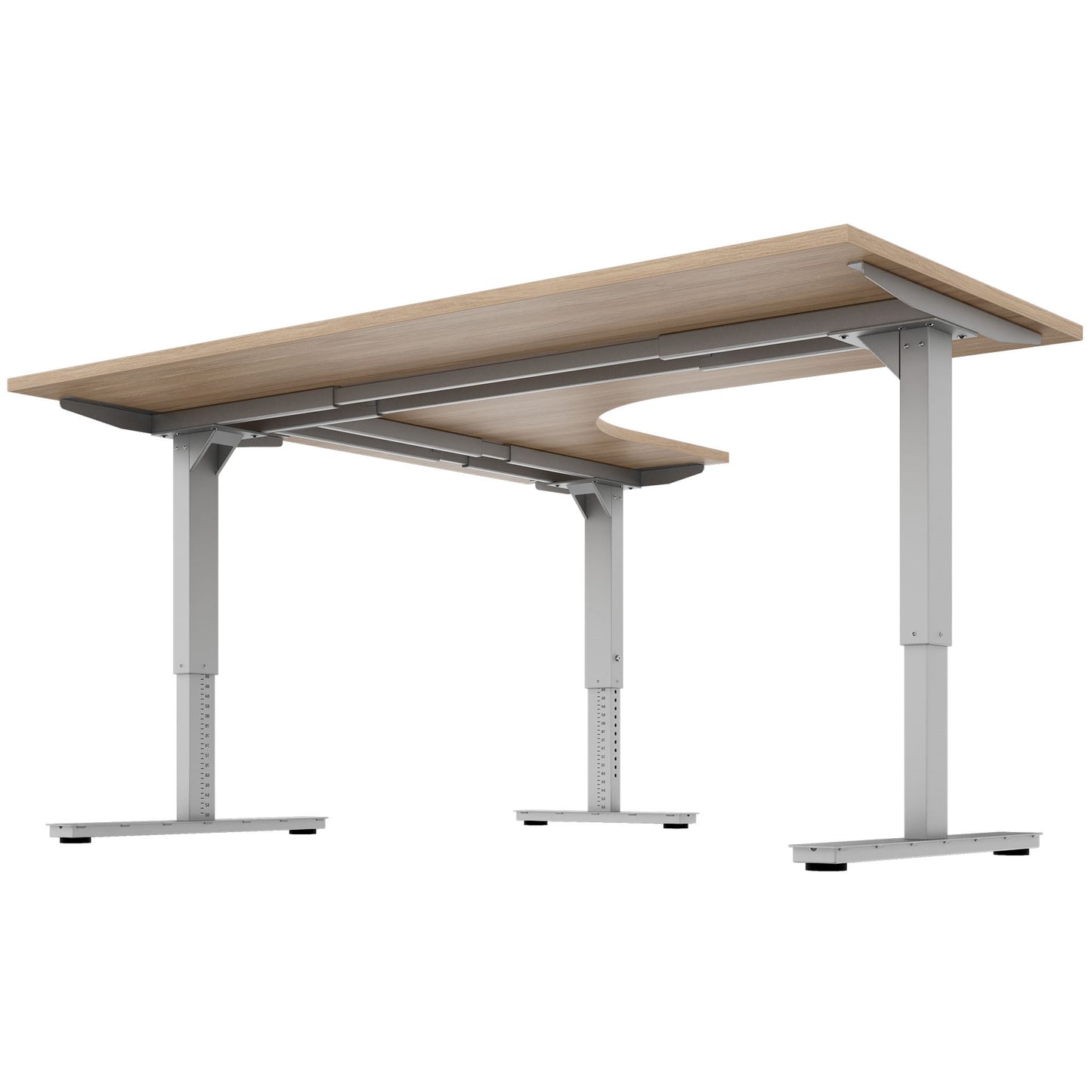 SCALE angle desk | 1800 x 1600 mm, manually height adjustable, amber oak
