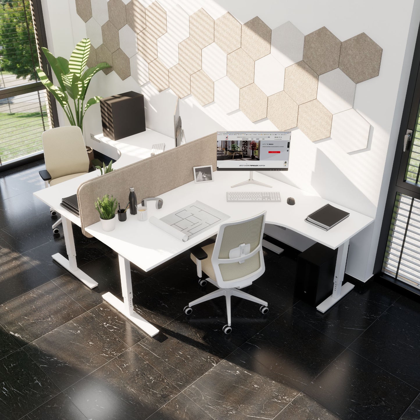 Scale Angular Desk | 1800 x 1600 mm, réglable manuellement à hauteur, blanc