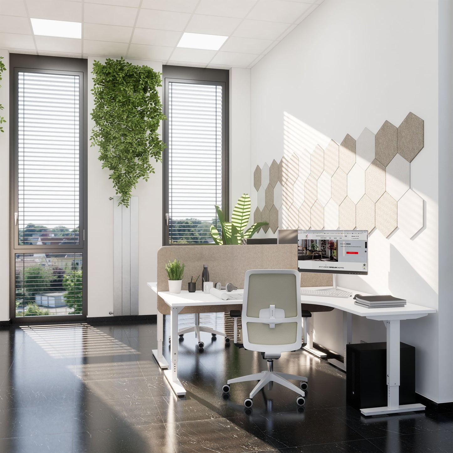 Scale Angular Desk | 1800 x 1600 mm, réglable manuellement à hauteur, blanc