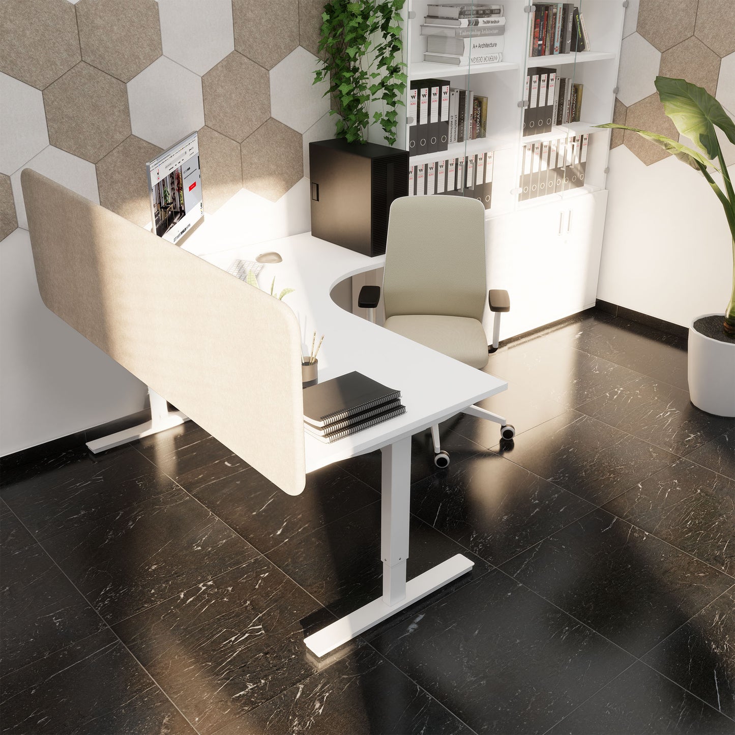 Scale Angular Desk | 1800 x 1600 mm, réglable manuellement à hauteur, blanc