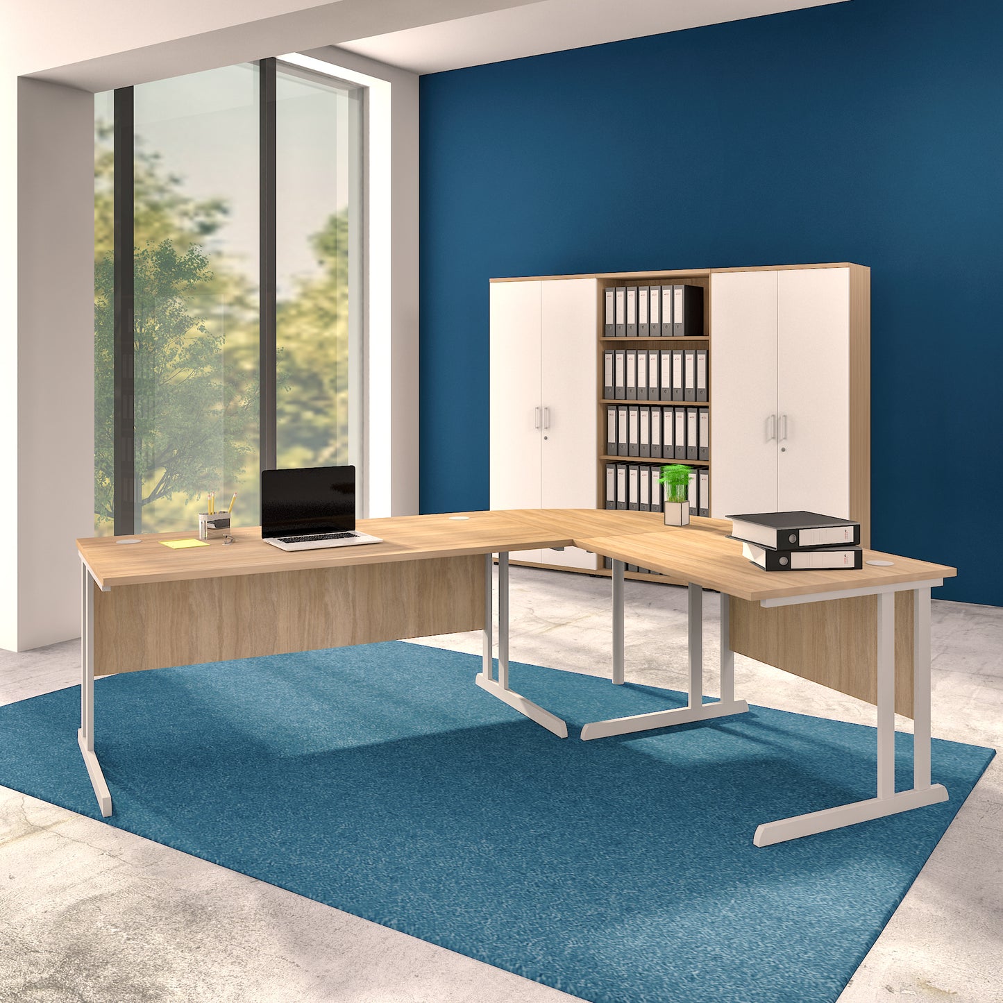 OPTIMA C Angle Desk | 2400 x 1800 mm, chêne ambre