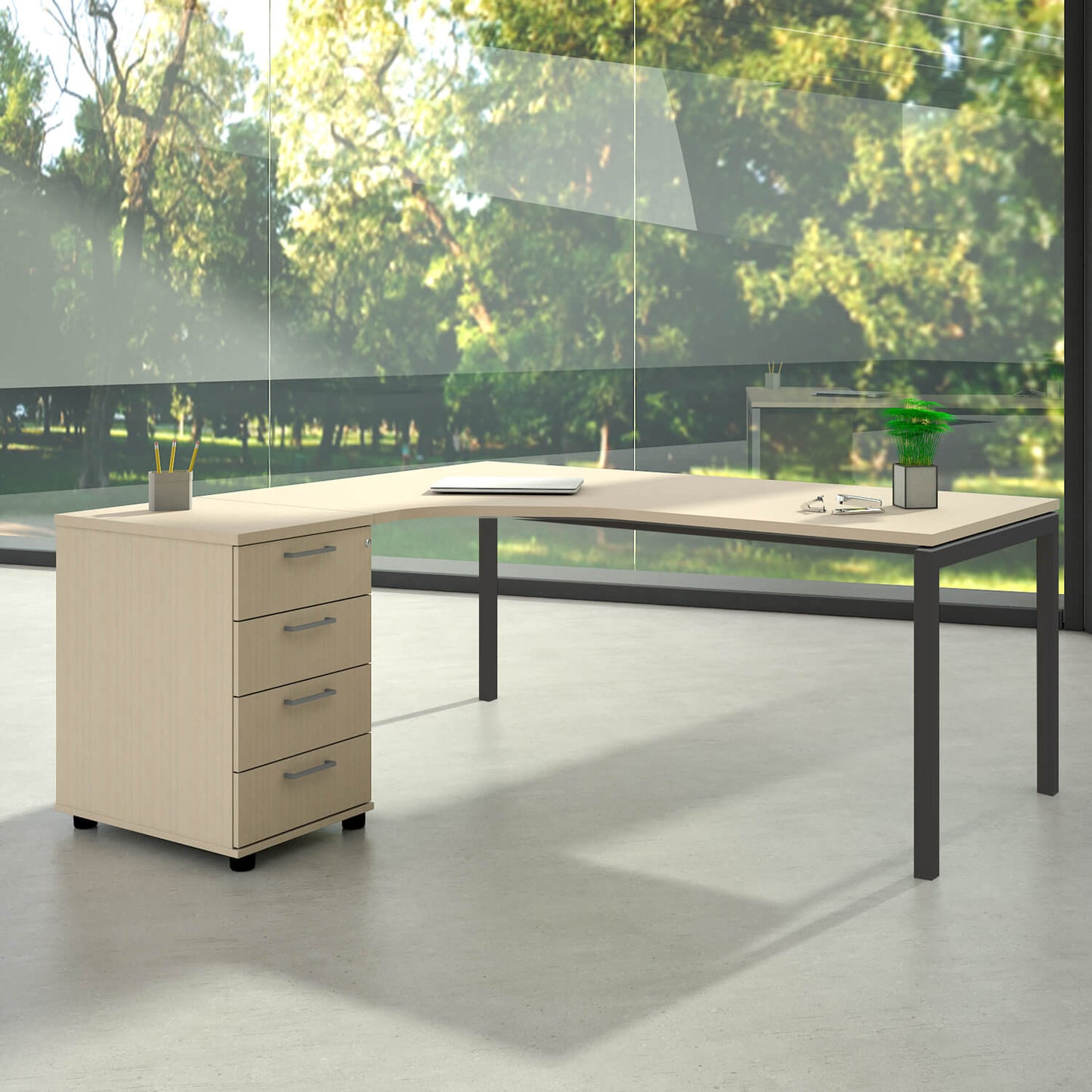 NOVA Winkelkombination | Mit Standcontainer, Winkel links, 1800 x 1630 mm, Ahorn