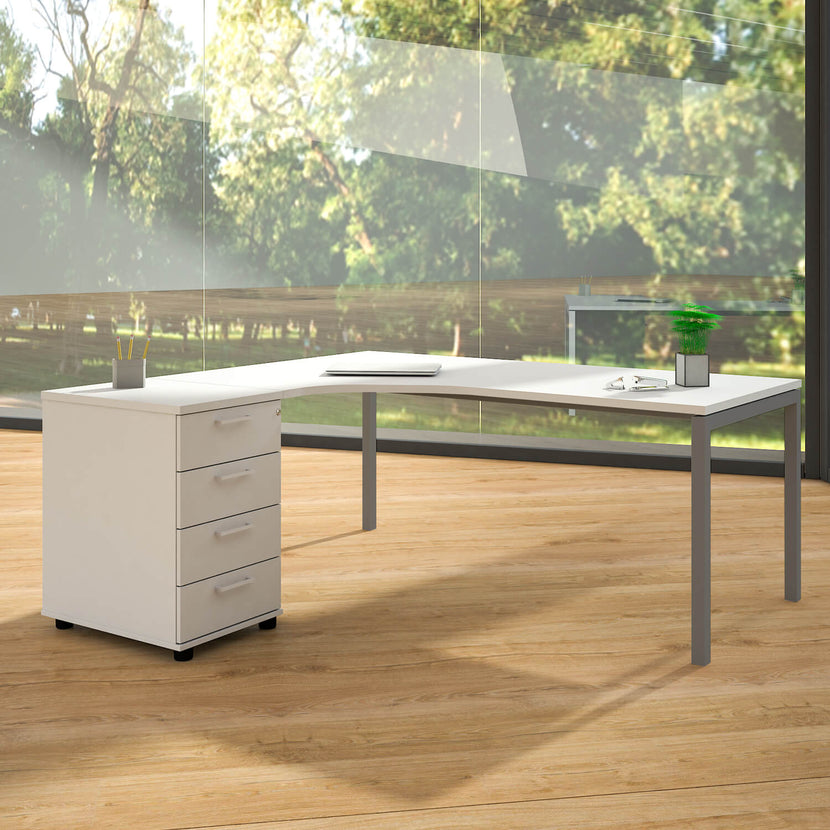 NOVA Combinaison d'angle | Avec conteneur de support, angle à gauche, 1800 x 1630 mm, blanc