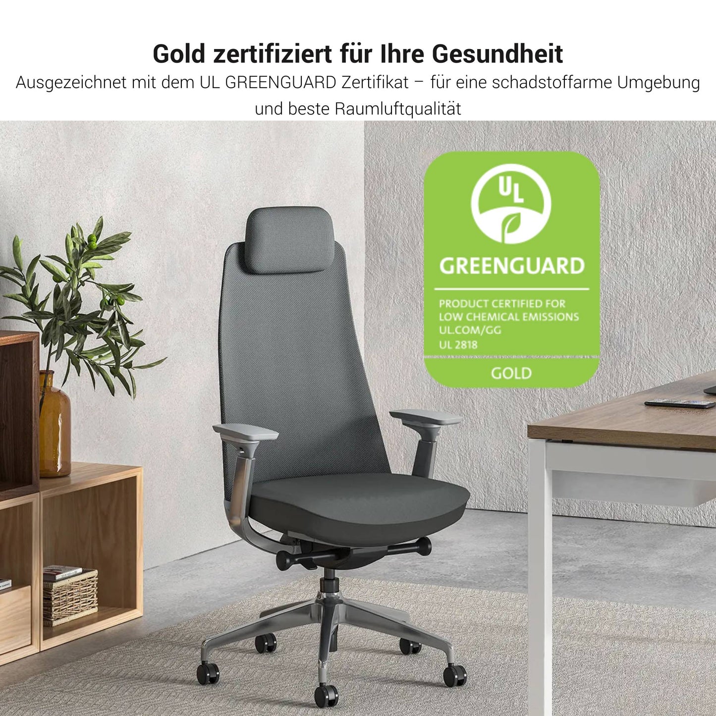 YUCAN Chaise oscillante de bureau | Accoudoirs 4d, mécanique synchrone, gris argenté