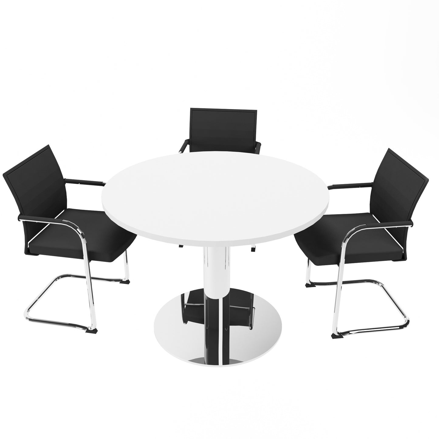OPTIMA Table de réunion | Ronde, piètement chromé, Ø 1000 mm, blanc
