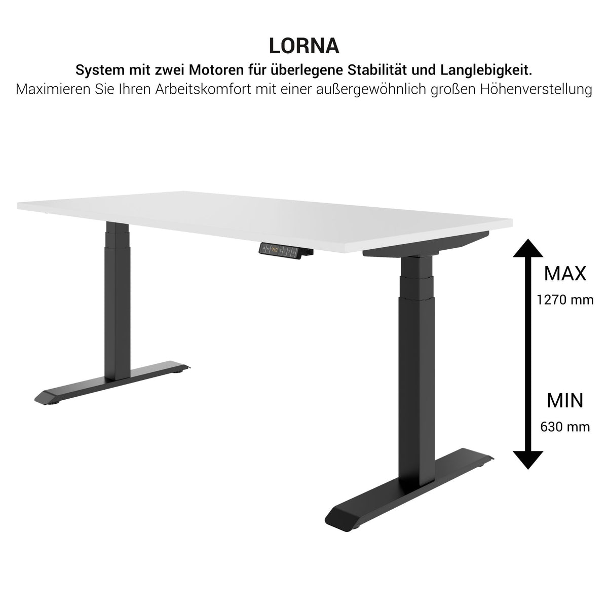 LORNA 2-Motoren-Schreibtisch | 1200 - 1800 mm, elektrisch höhenverstellbar, Bernsteineiche