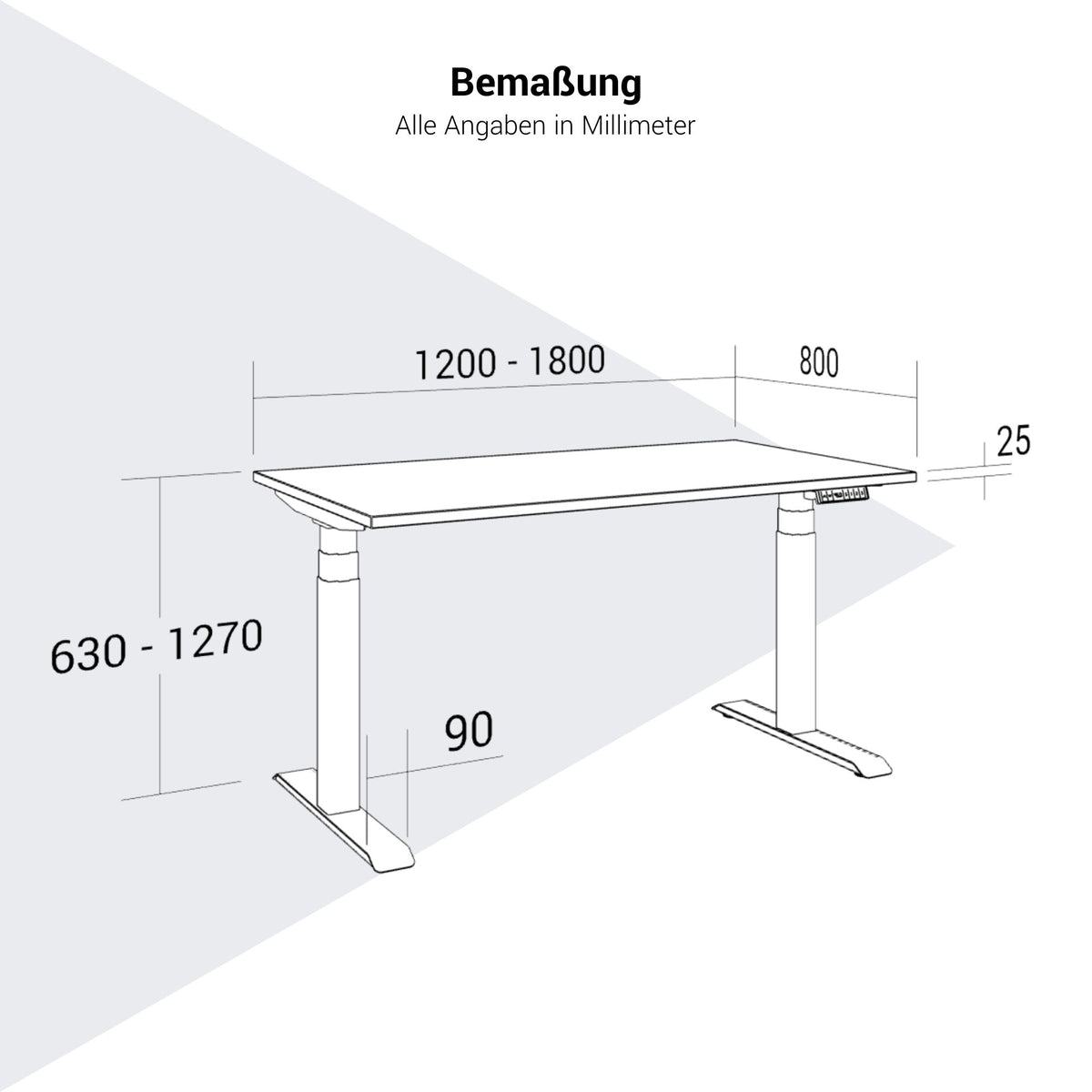 LORNA 2-Motoren-Schreibtisch | 1200 - 1800 mm, elektrisch höhenverstellbar, Weiß