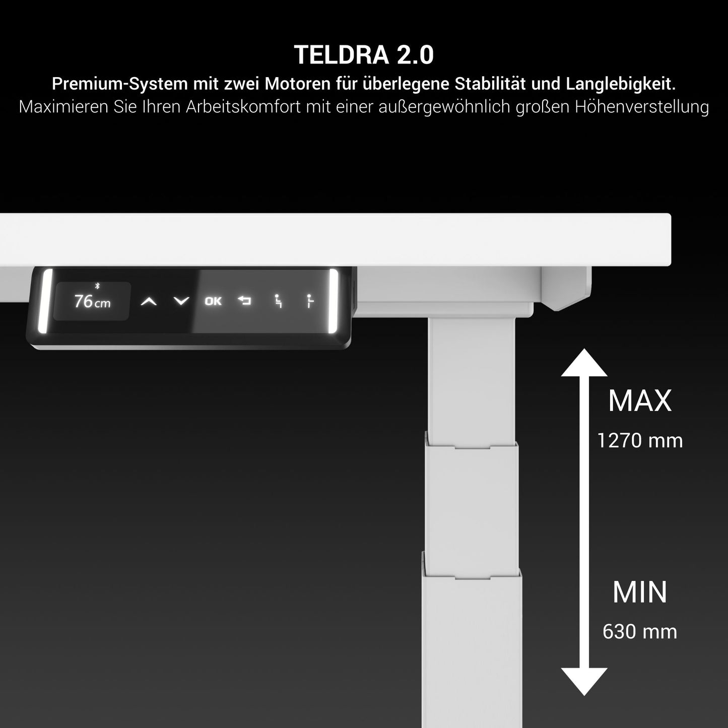 TELDRA 2.0, 2-Motoren-Schreibtisch | 1200 - 1800 mm, elektrisch höhenverstellbar, Perlgrau