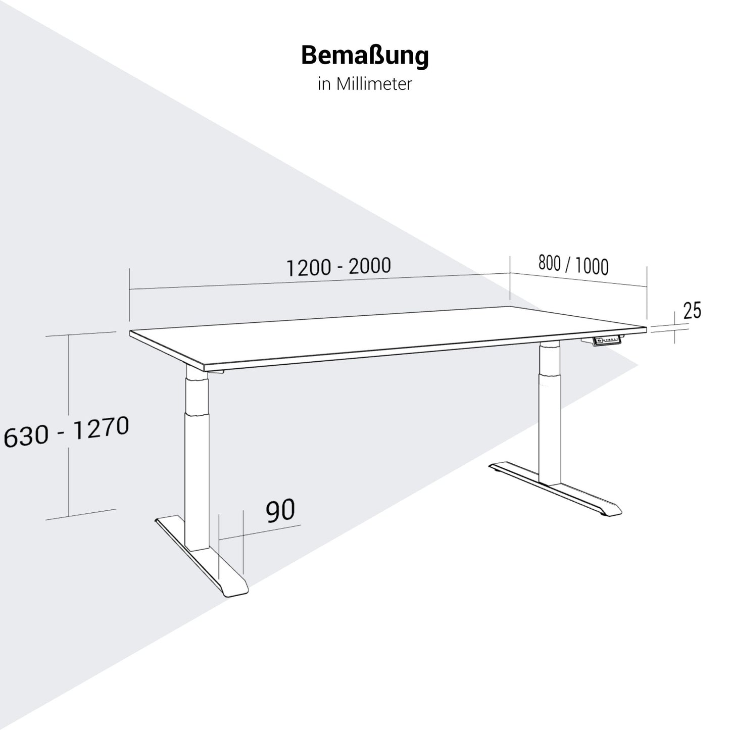 Teldra 2.0, 2-engine desk | 1200 - 2000 mm, electrically height adjustable, white