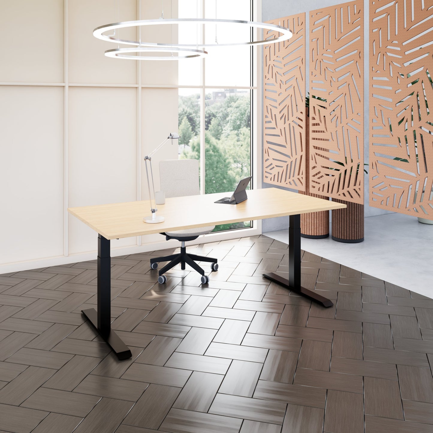 TELDRA Pro, Bureau à 2 moteurs | 1600 - 2000 mm, réglable à la hauteur électrique, chêne en placage en bois réel