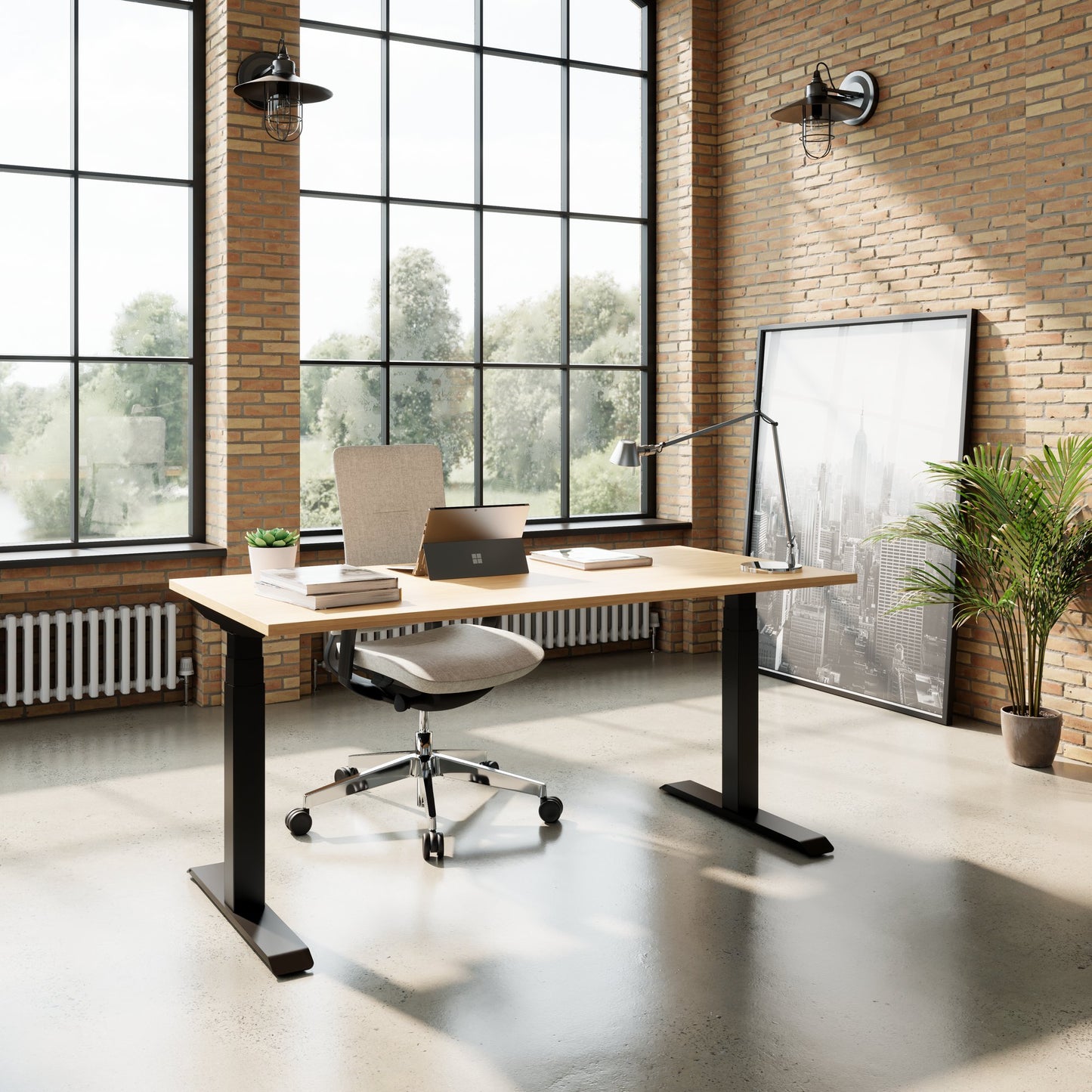 TELDRA Pro, Bureau à 2 moteurs | 1600 - 2000 mm, réglable à la hauteur électrique, chêne en placage en bois réel