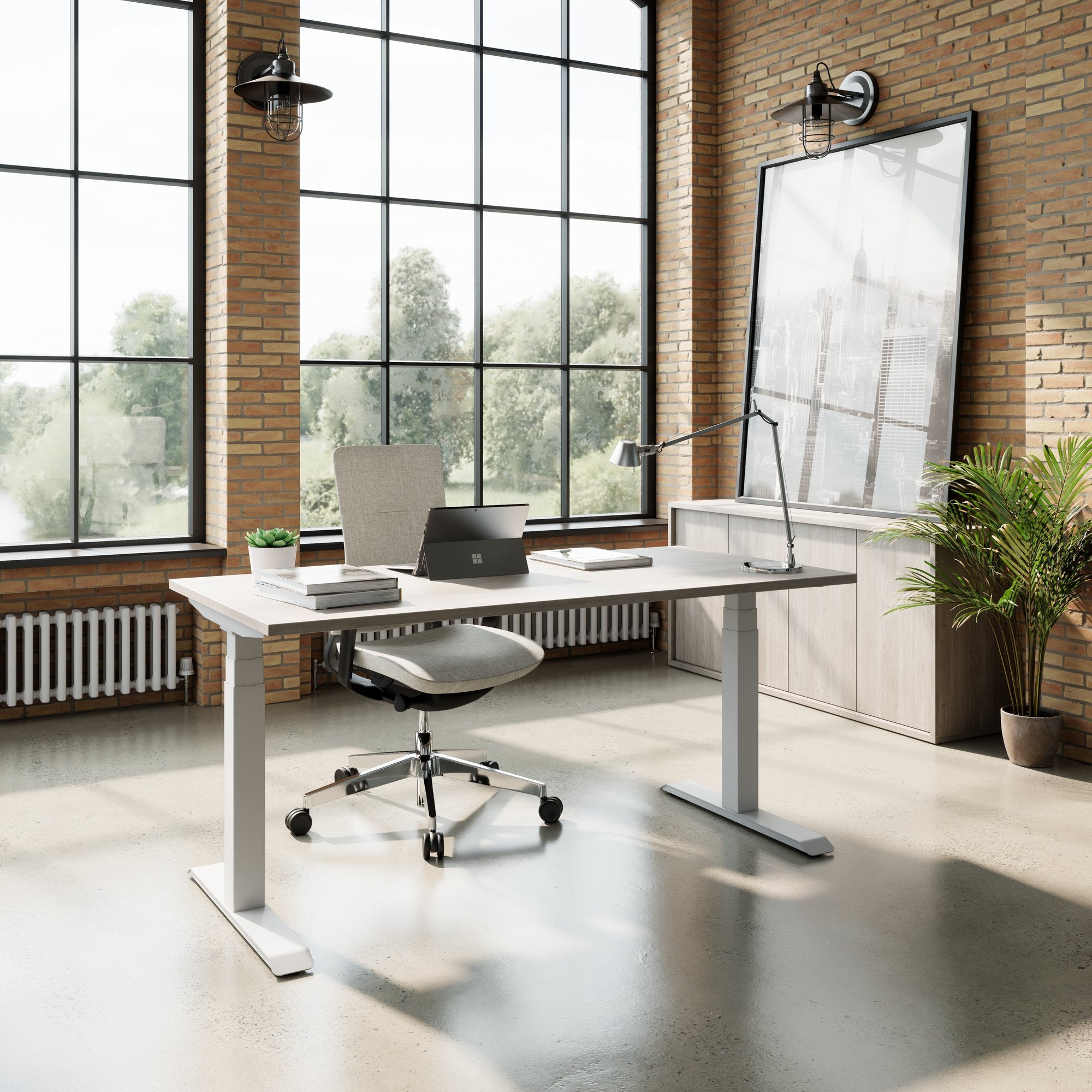 TELDRA Pro, Desk a 2 motori | 1600 - 1800 mm, regolabile in altezza elettricamente, grigio di quercia nordica