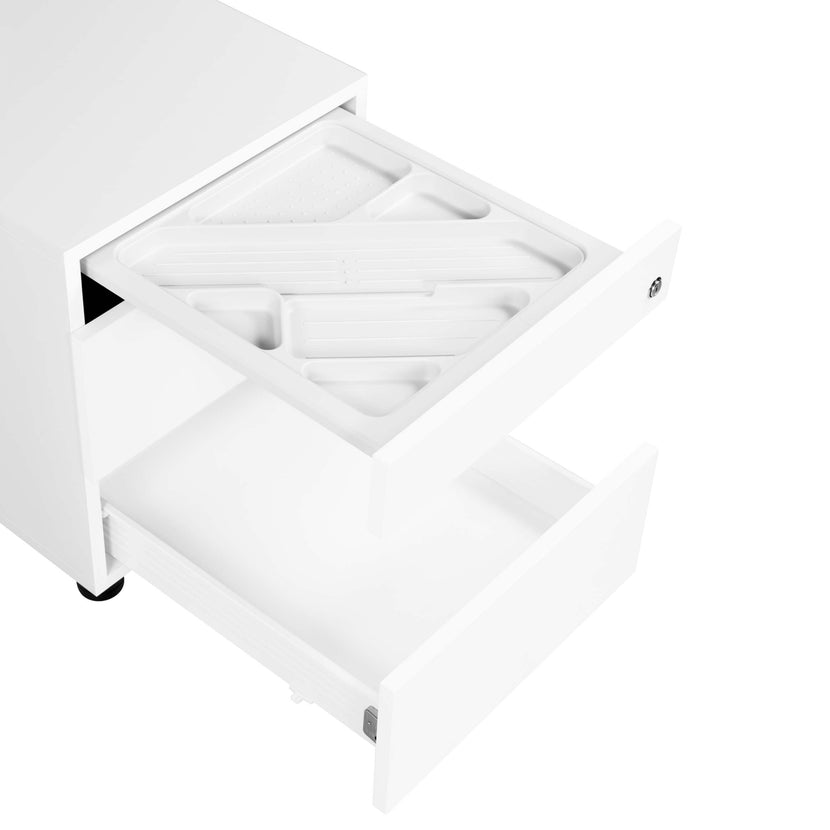 NOVA roll container | 2 XL drawers + 1 small parts compartment, 600 mm deep, white