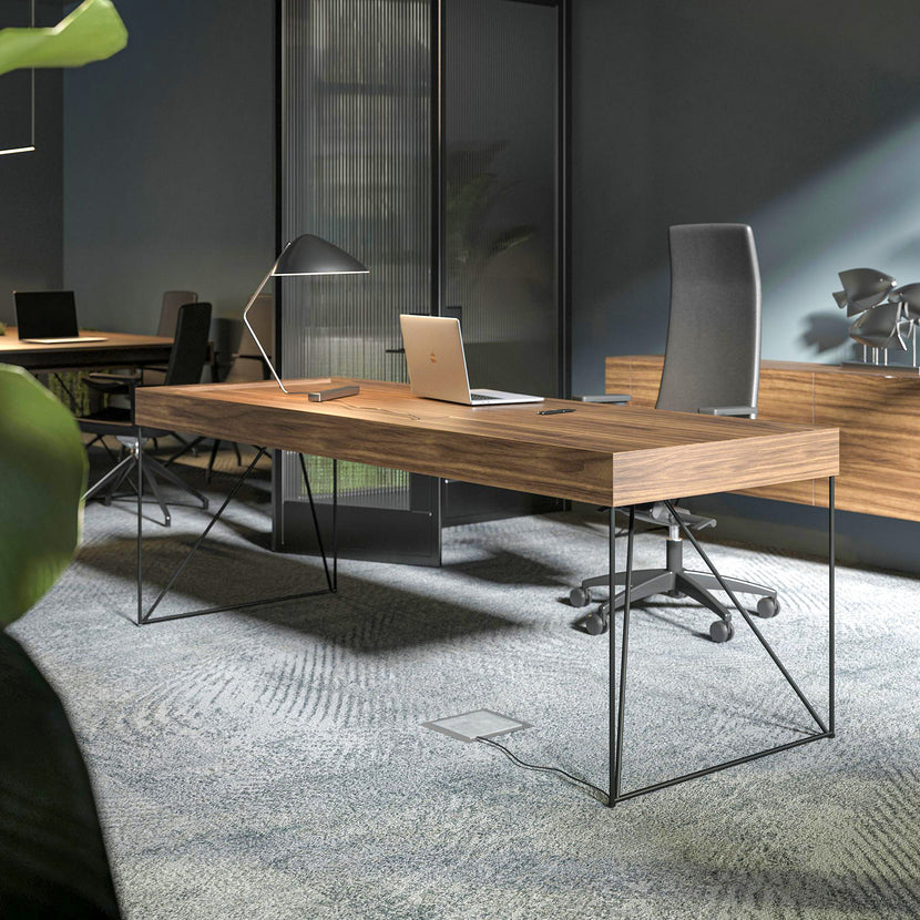 AIR executive desk | 2200 x 800 mm, integrated drawers, ash veneer