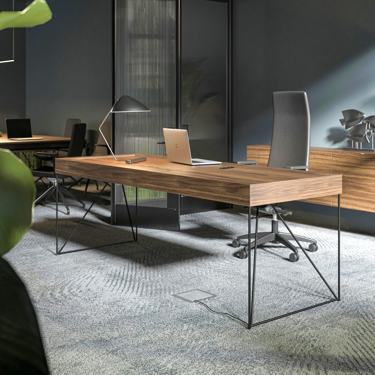 AIR executive desk | 2200 x 800 mm, integrated drawers, walnut veneer