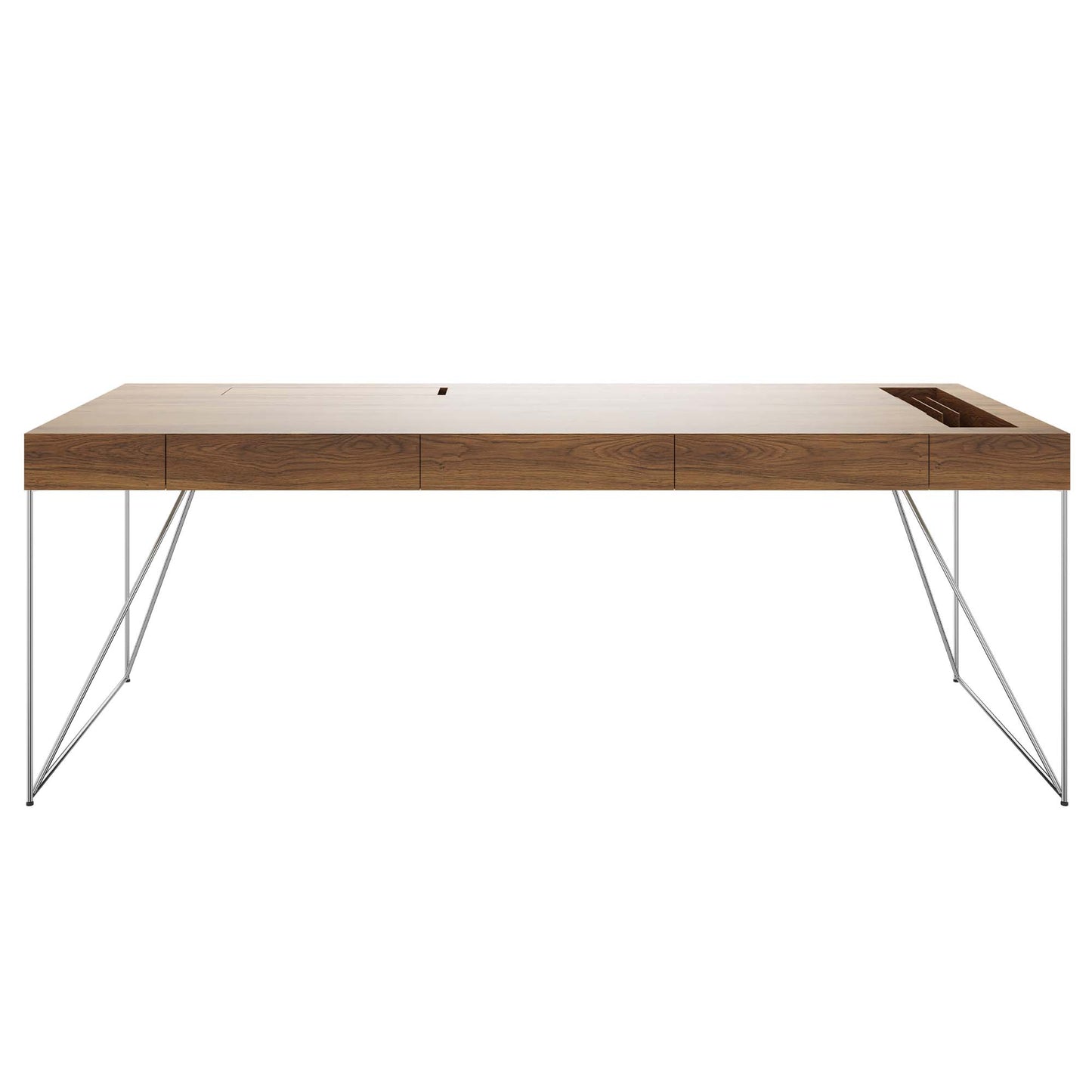 AIR executive desk | 2200 x 800 mm, integrated drawers, walnut veneer