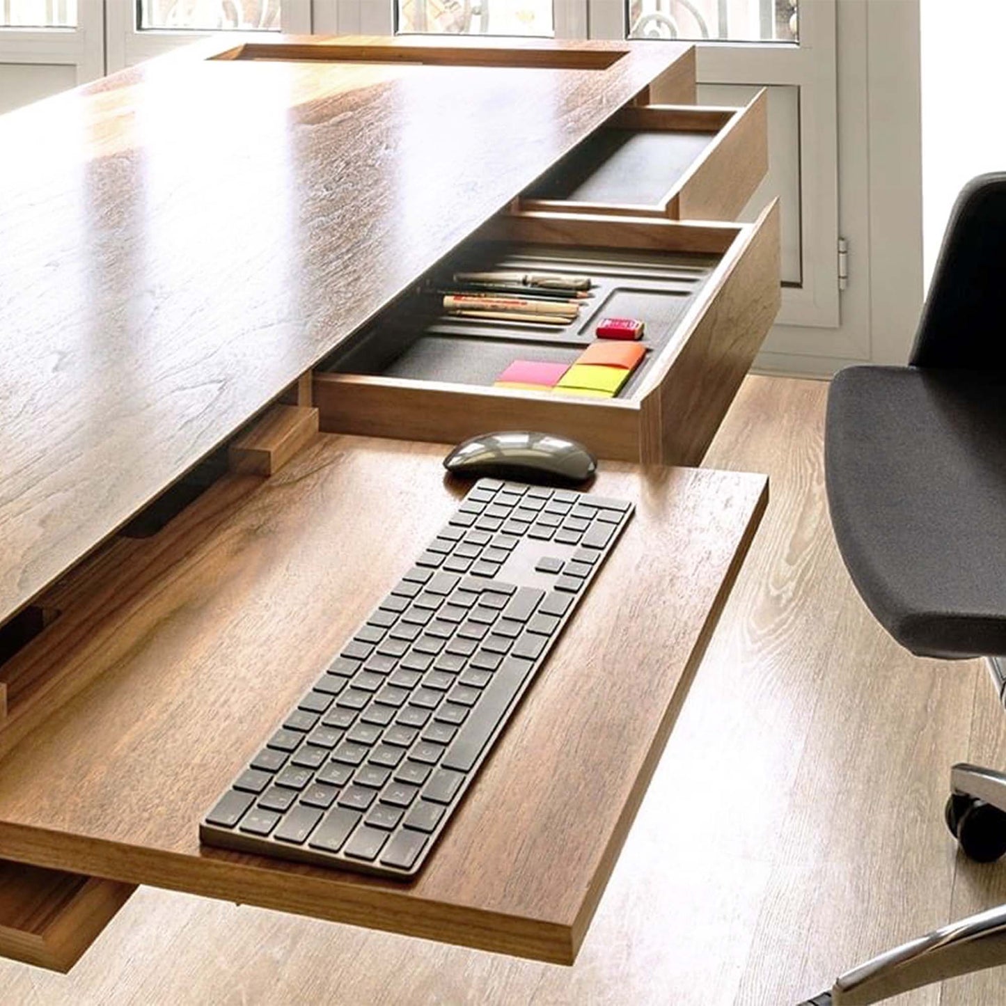 AIR executive desk | 2200 x 800 mm, integrated drawers, walnut veneer