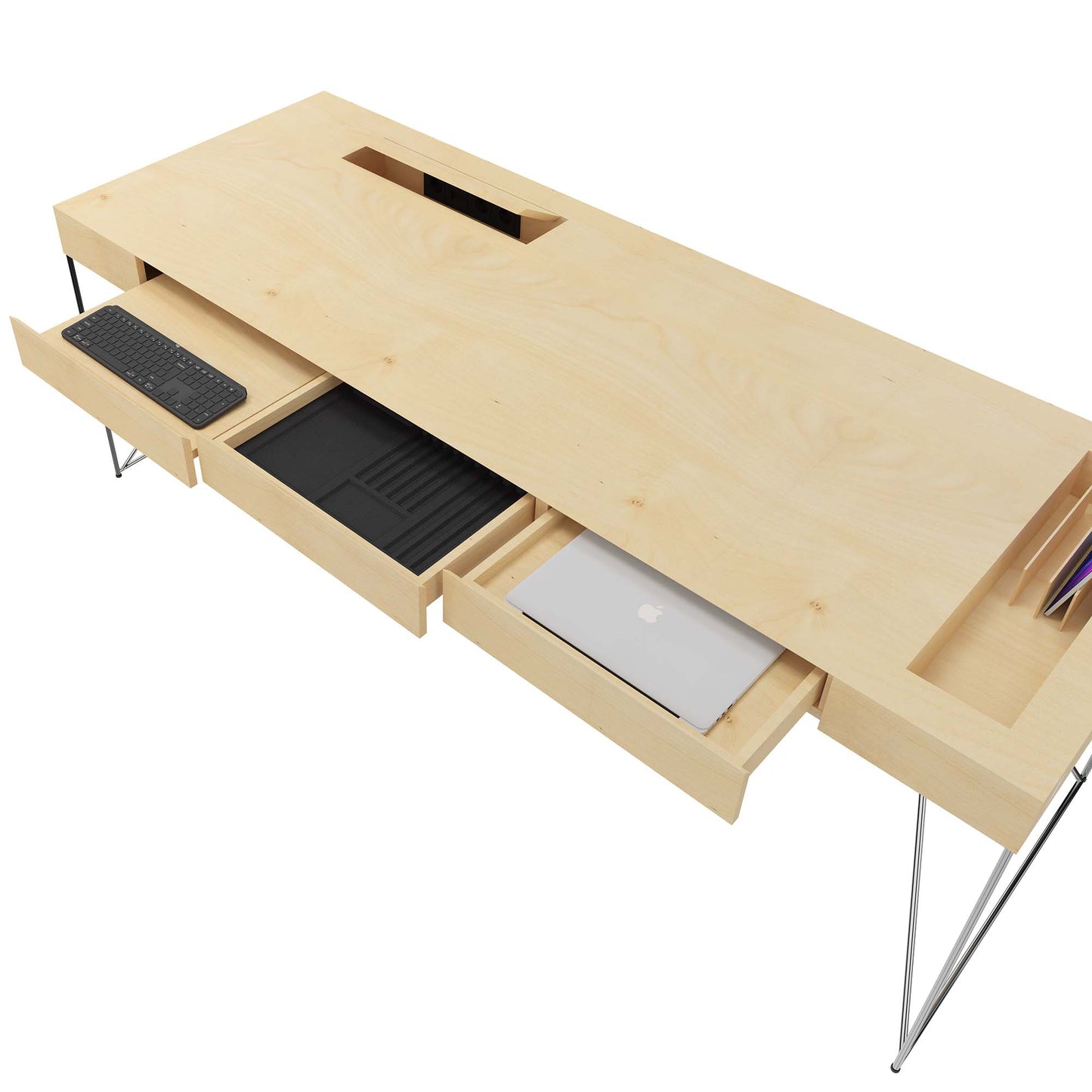 Bureau exécutif AIR | 2200 x 800 mm, tiroirs intégrés, placage érable