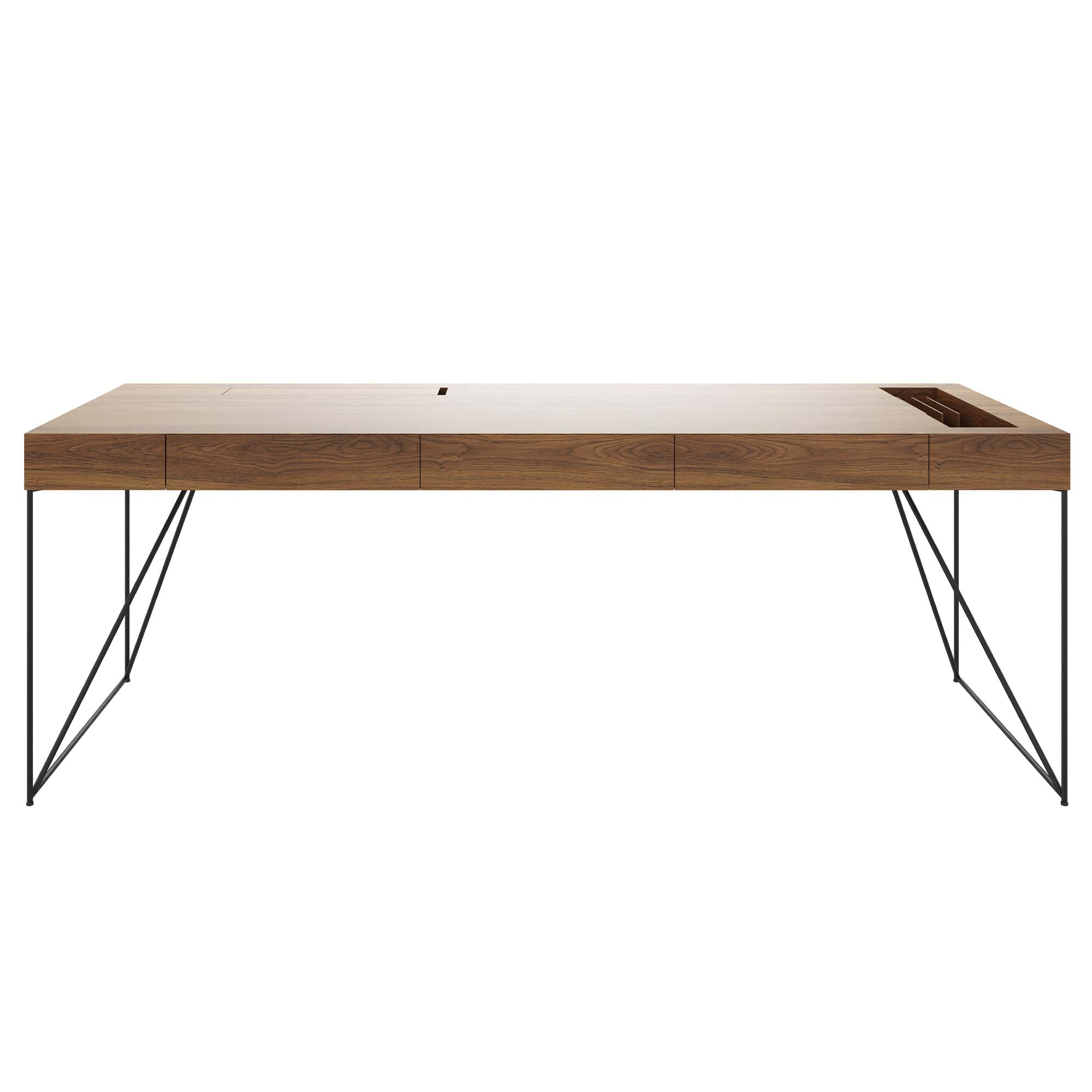 AIR Chefschreibtisch | 2200 x 800 mm, integrierte Schubladen, Nussbaum Furnier
