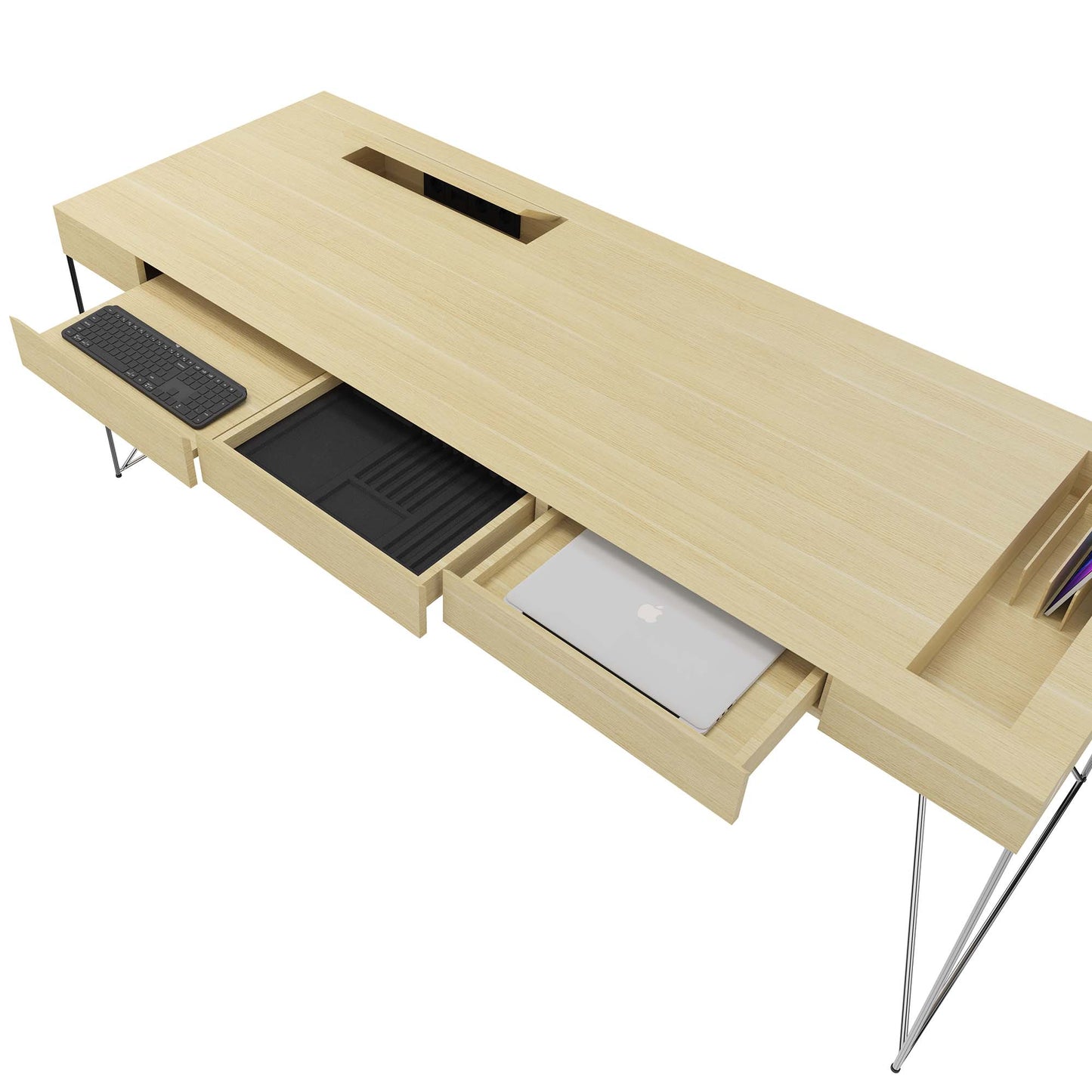 Bureau exécutif AIR | 2200 x 800 mm, tiroirs intégrés, placage frêne