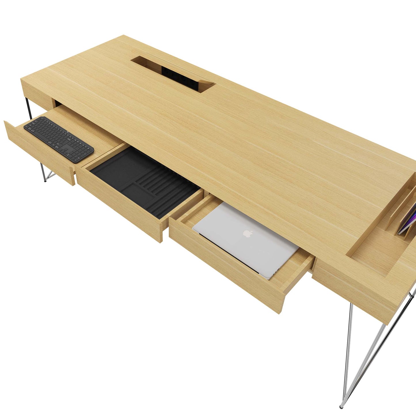 Bureau exécutif AIR | 2200 x 800 mm, tiroirs intégrés, placage chêne