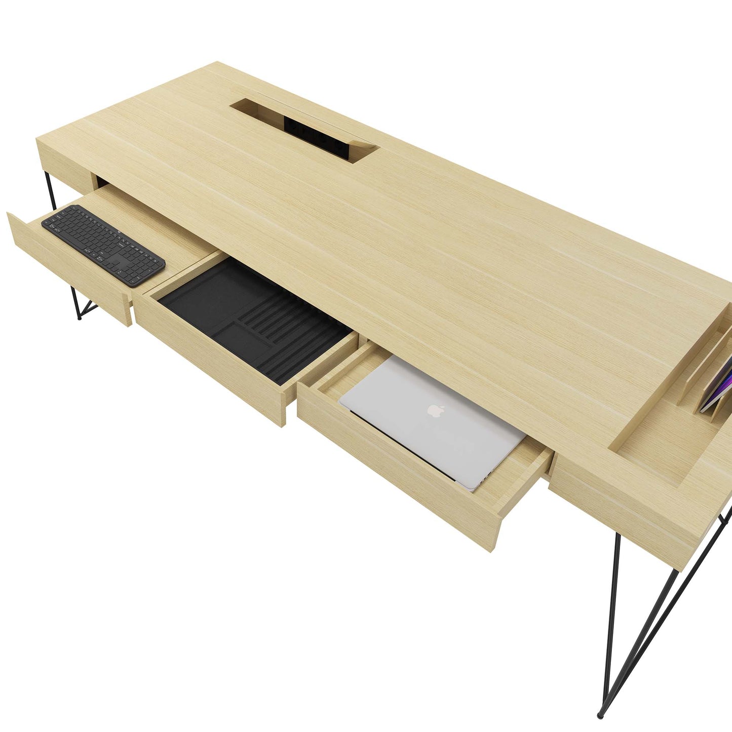 AIR executive desk | 2200 x 800 mm, integrated drawers, ash veneer