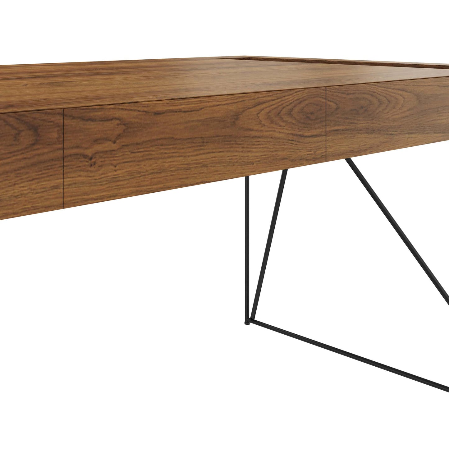 AIR executive desk | 2200 x 800 mm, integrated drawers, walnut veneer