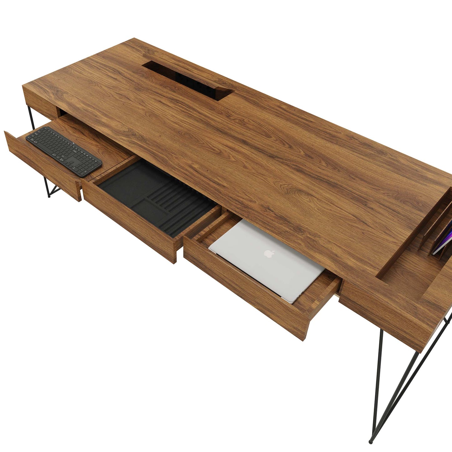 AIR executive desk | 2200 x 800 mm, integrated drawers, walnut veneer