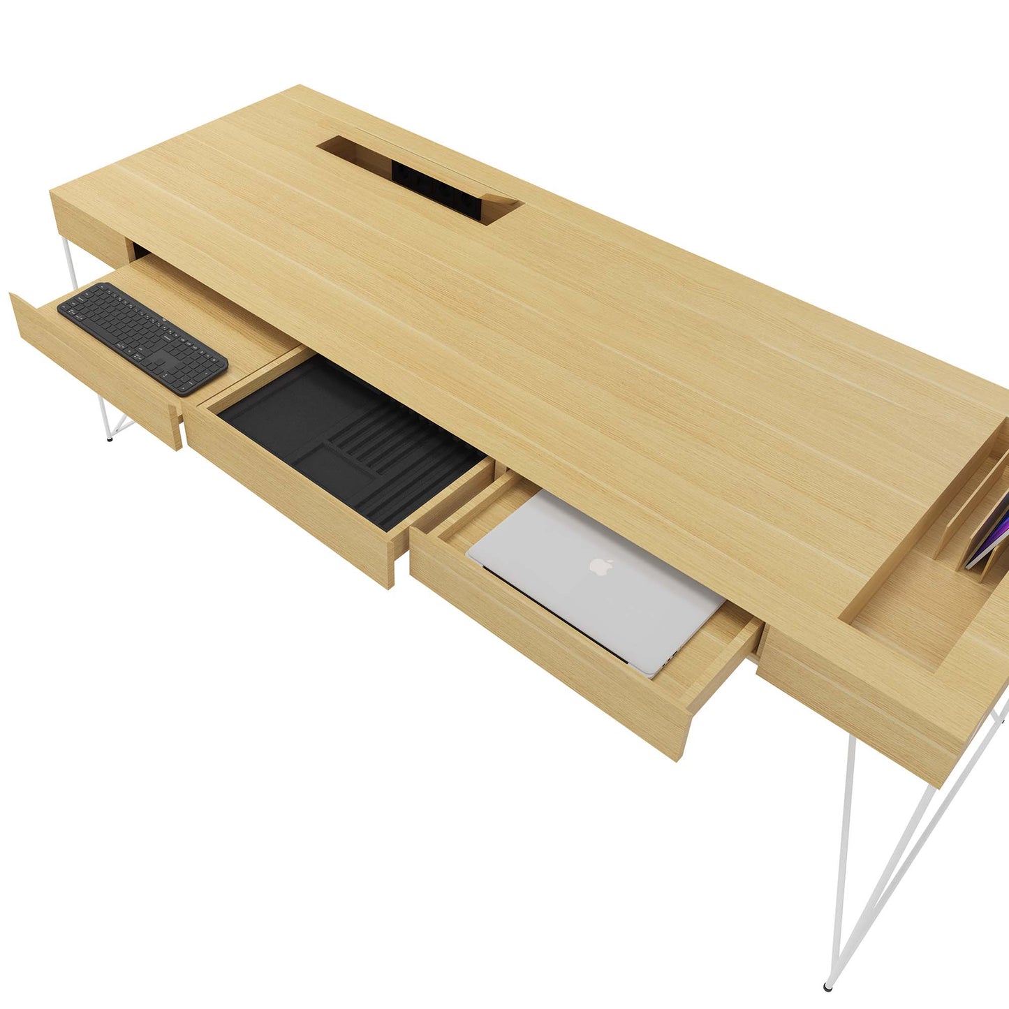 Bureau exécutif AIR | 2200 x 800 mm, tiroirs intégrés, placage chêne