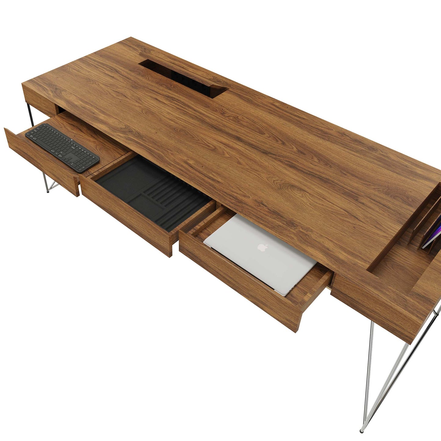 AIR executive desk | 2200 x 800 mm, integrated drawers, walnut veneer