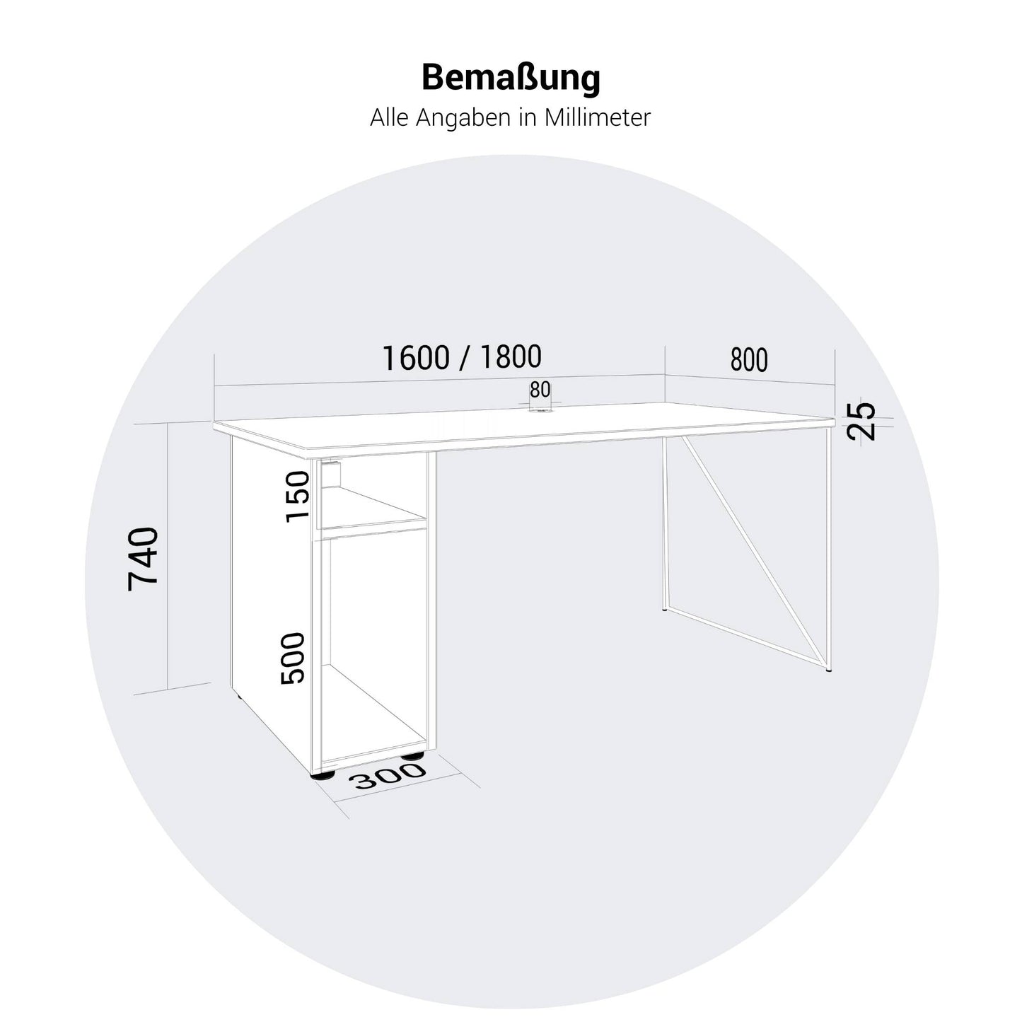 Bureau AIR | 1600 - 1800 mm, compartiment ordinateur, érable