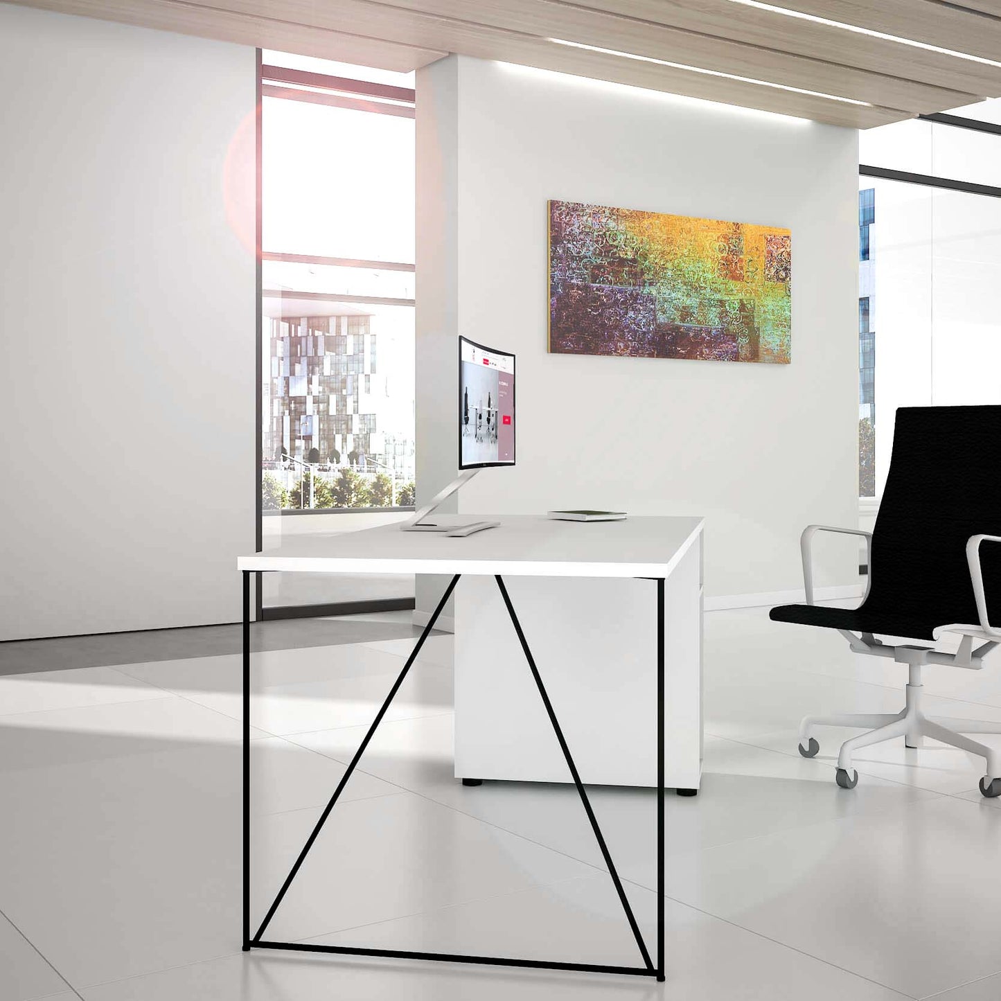 AIR Scrivania | 1600 - 1800 mm, compartimento per computer, grigio cubanite