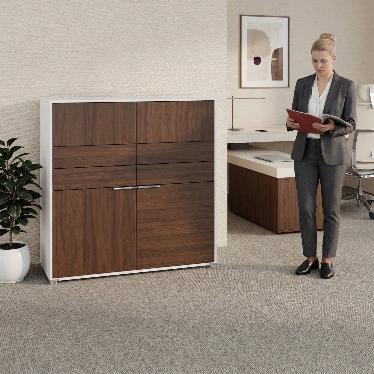 ARCOSIA Highboard | 1170 x 1200 mm, Schubladen mit Push-to-Open - 2 Lightbox Main Image