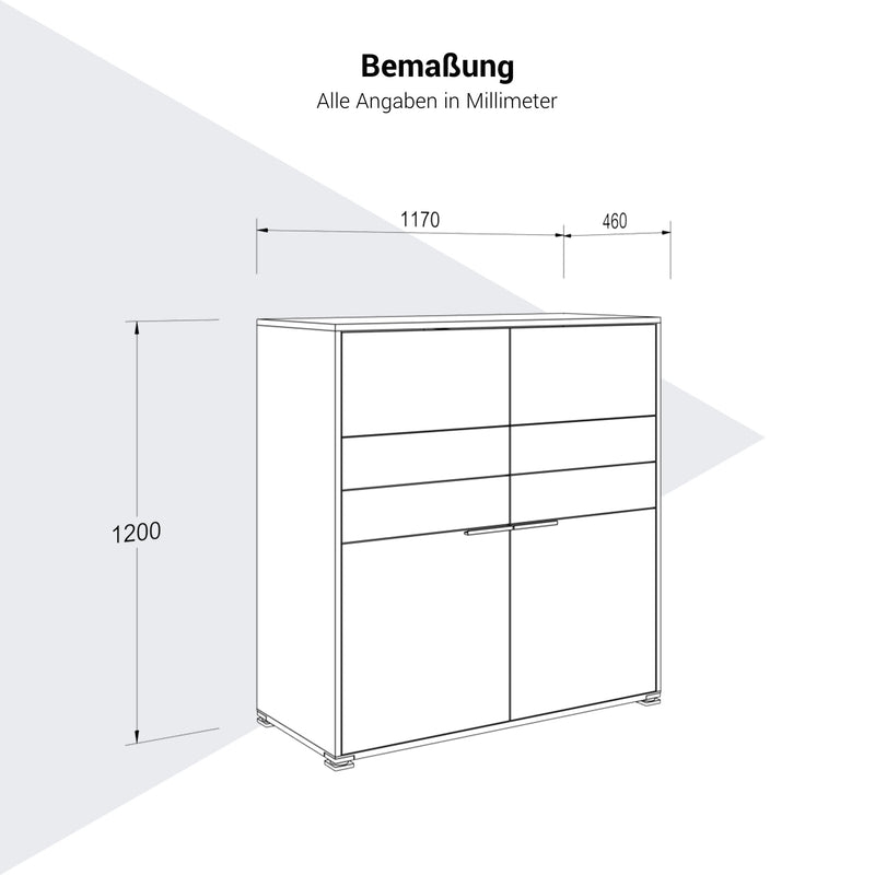 ARCOSIA Highboard | 1170 x 1200 mm, Schubladen mit Push-to-Open - 8 Main Image